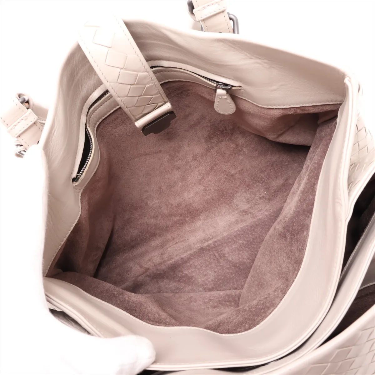 Intrecciato Roma Leather Tote Bag, Beige — view 9