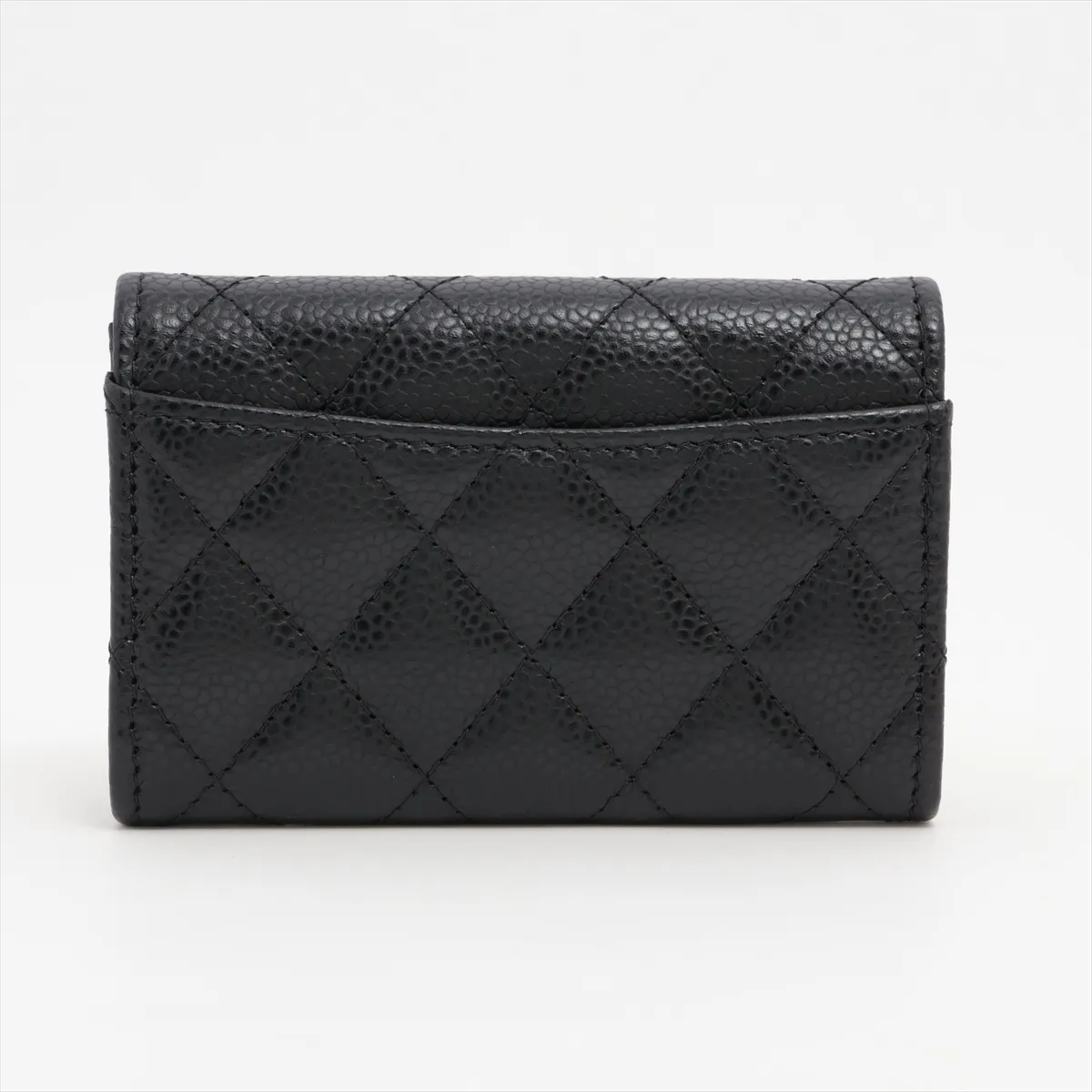Matelassé Caviar Skin Card Case, Black with Gold Hardware, HC3U79P4 — view 2