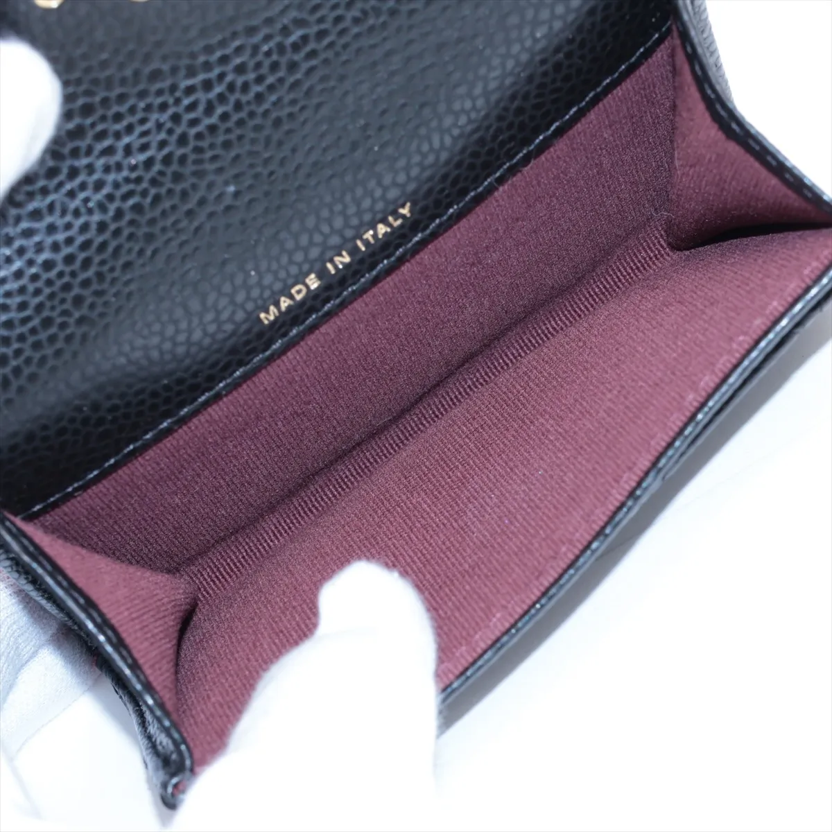Matelassé Caviar Skin Card Case, Black with Gold Hardware, HC3U79P4 — view 4