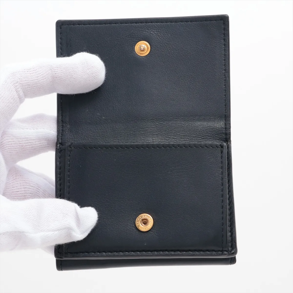 Monogram YSL GUE459880 Leather Compact Wallet Black — view 3