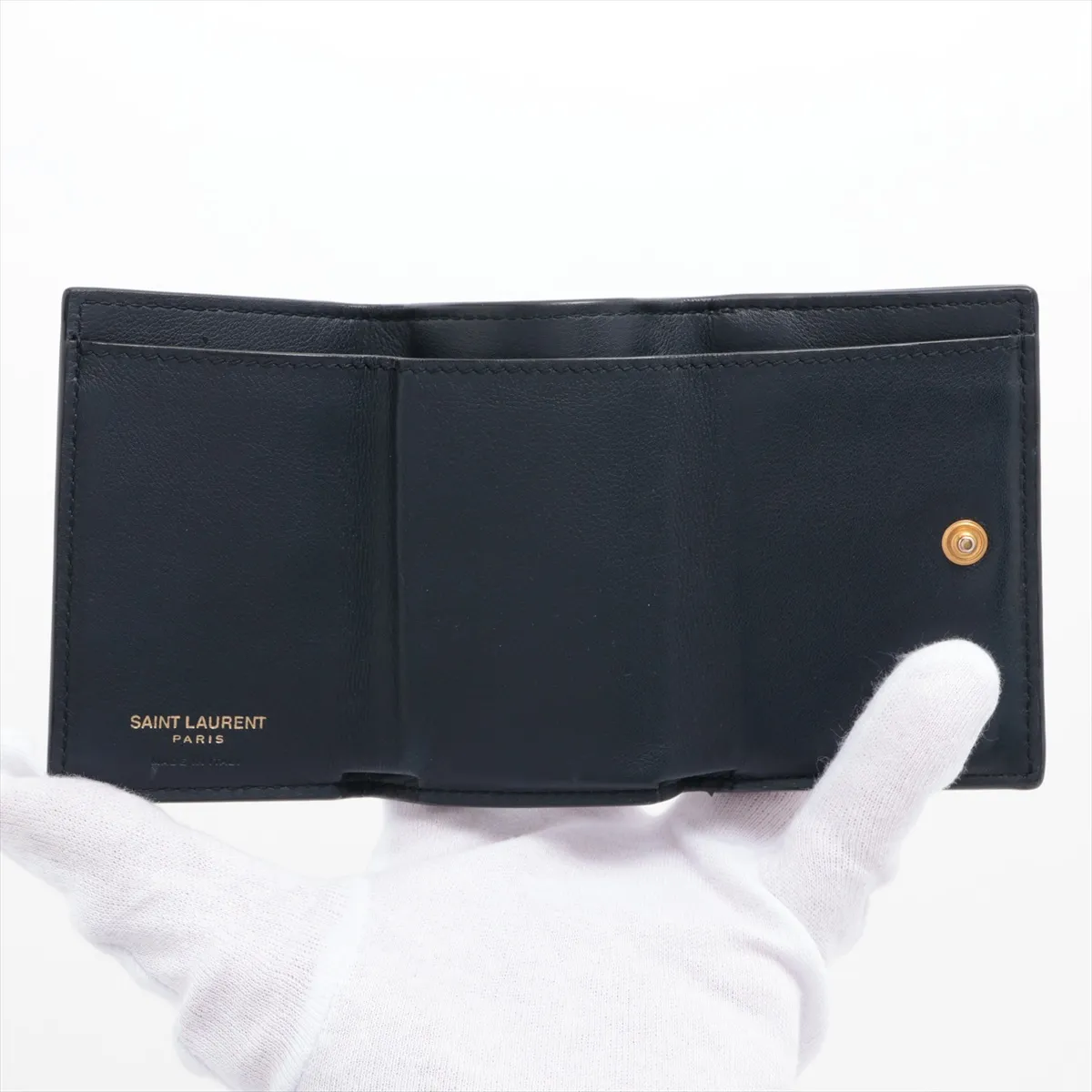 Monogram YSL GUE459880 Leather Compact Wallet Black — view 5