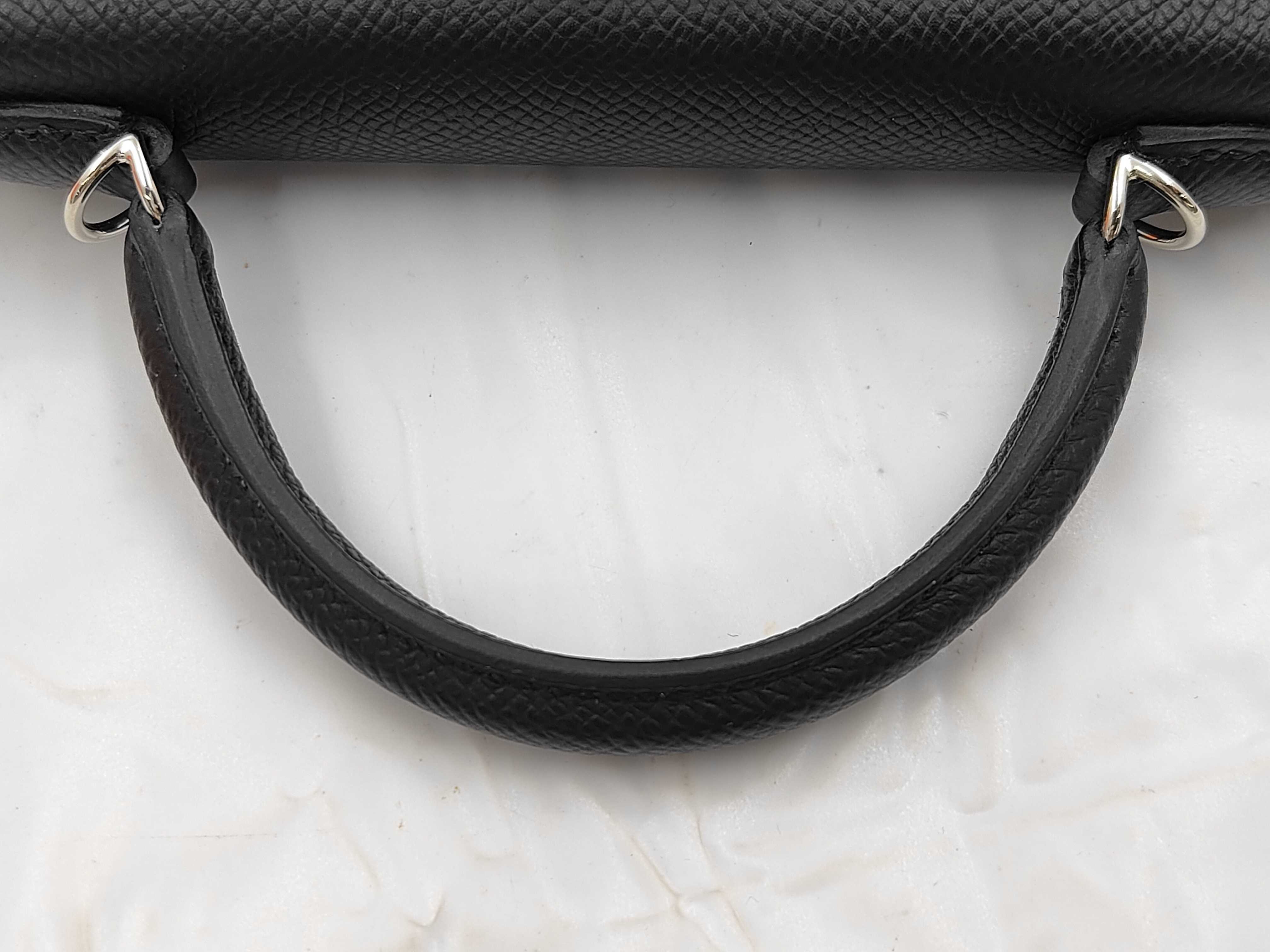 Mini Kelly Deux Epsom Leather, Black, Silver Hardware, Gold Stamp, Handbag — view 3