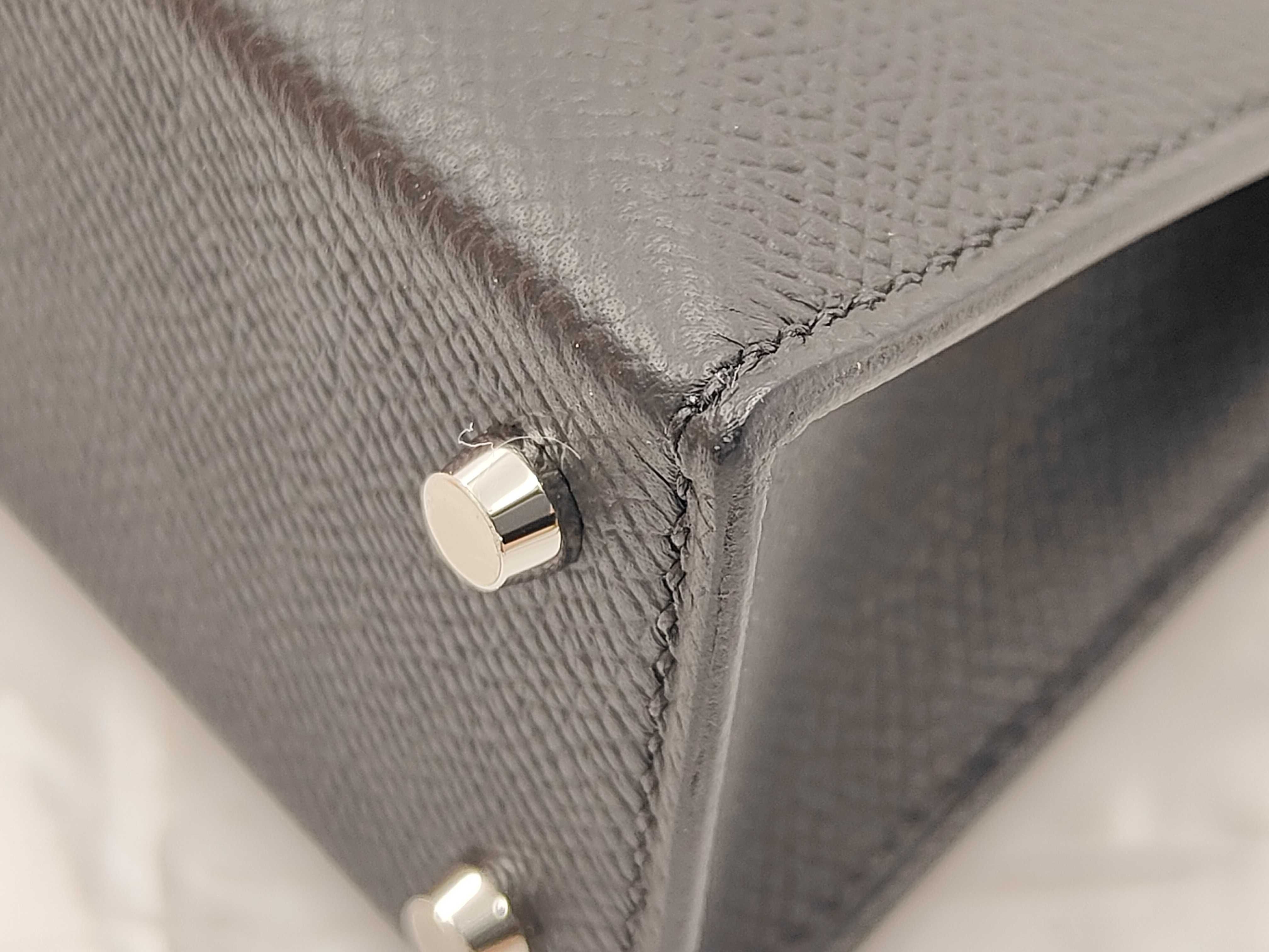 Mini Kelly Deux Epsom Leather, Black, Silver Hardware, Gold Stamp, Handbag — view 5