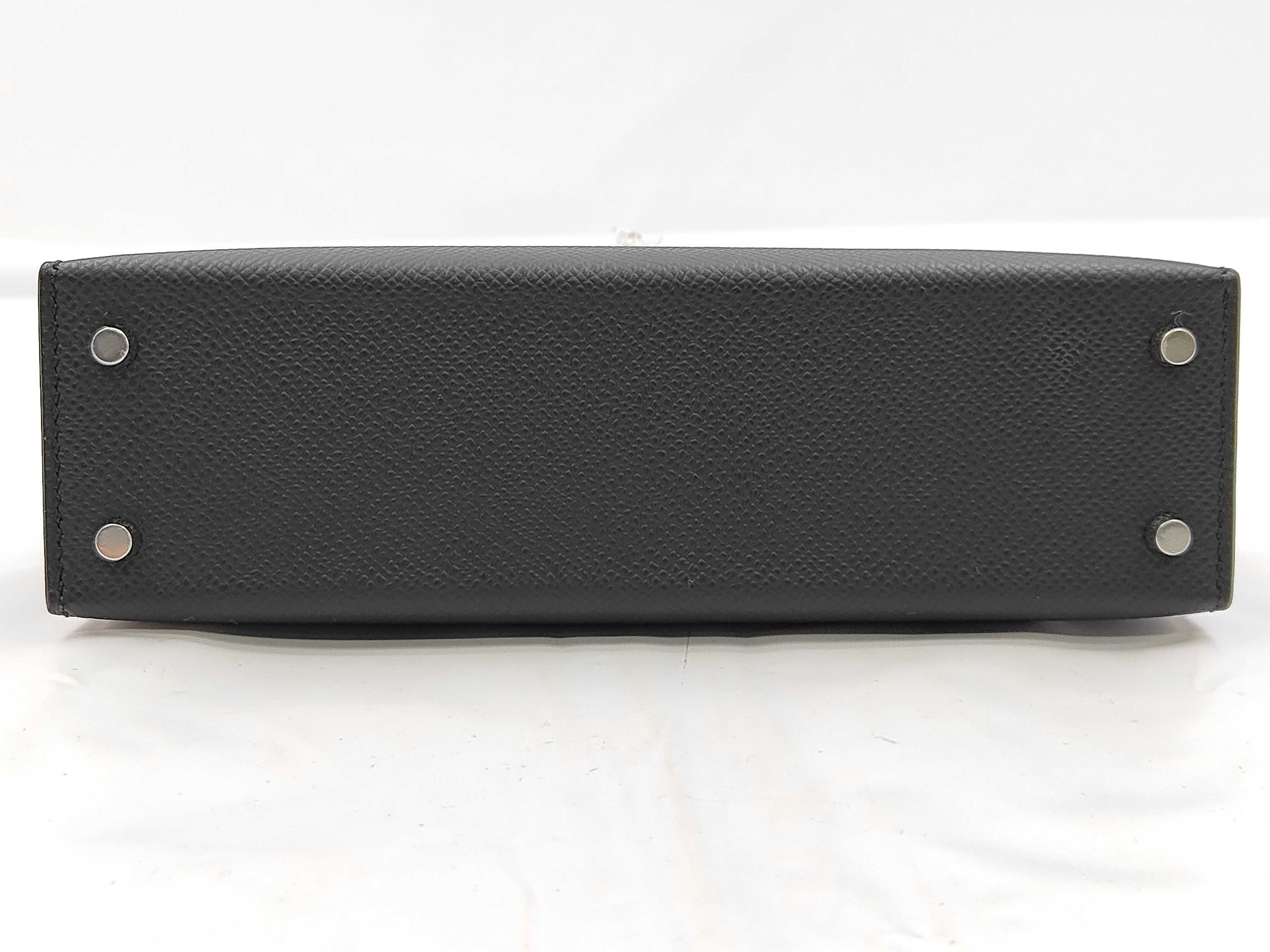 Mini Kelly Deux Epsom Leather, Black, Silver Hardware, Gold Stamp, Handbag — view 6