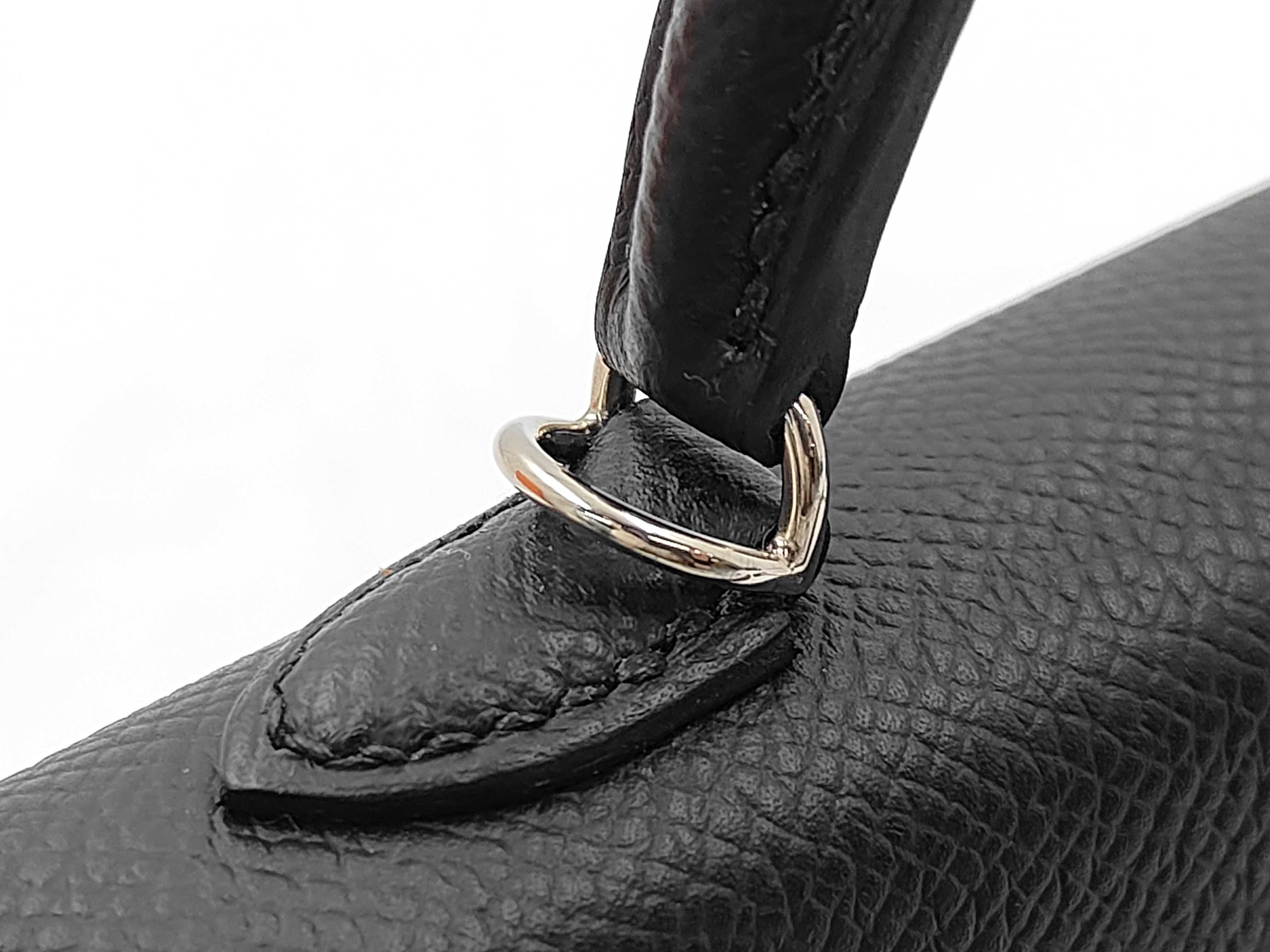 Mini Kelly Deux Epsom Leather, Black, Silver Hardware, Gold Stamp, Handbag — view 7