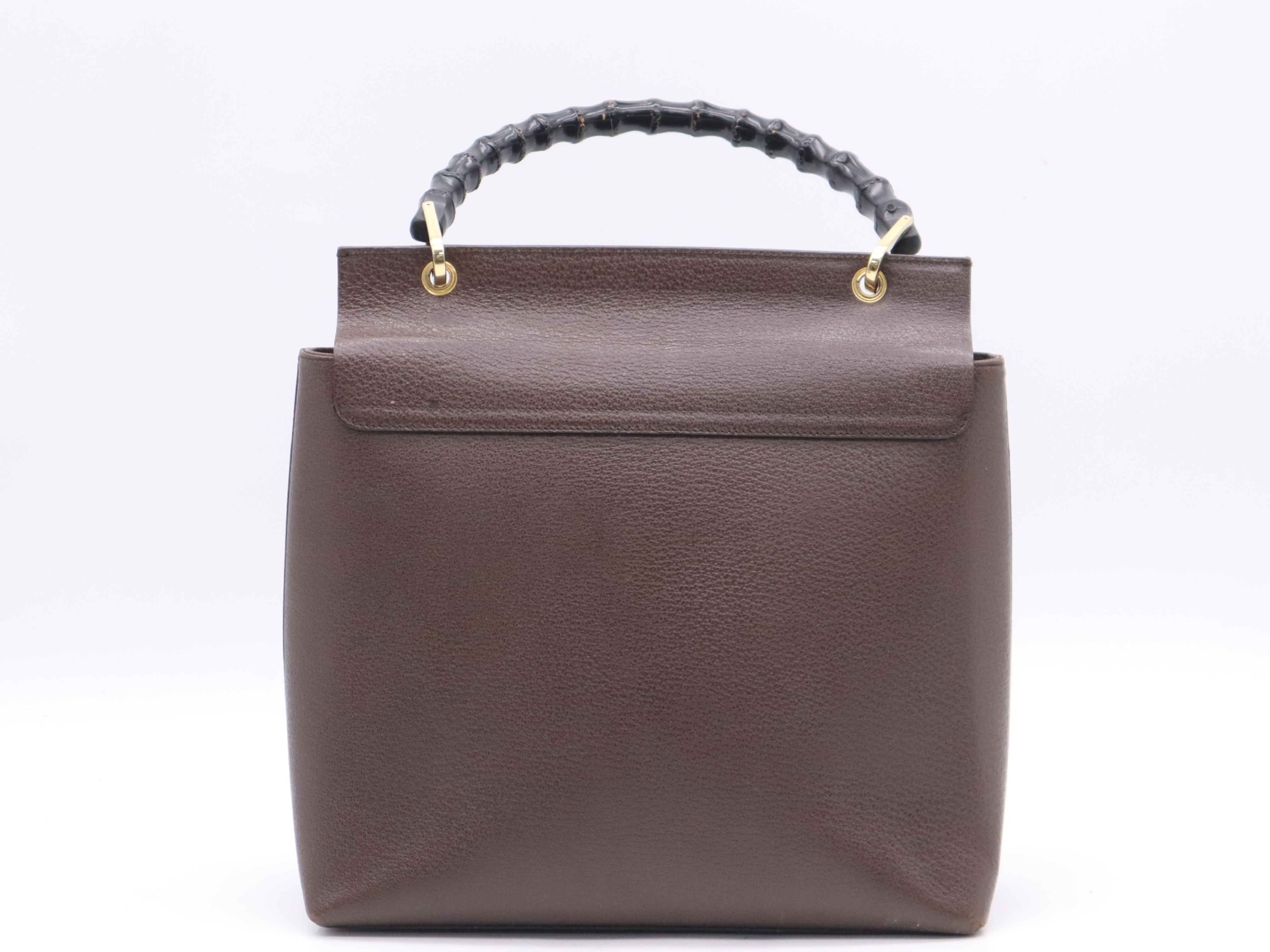 001.1118.1886 Leather Bamboo Handbag Brown Black Gold Hardware Handbag — view 2