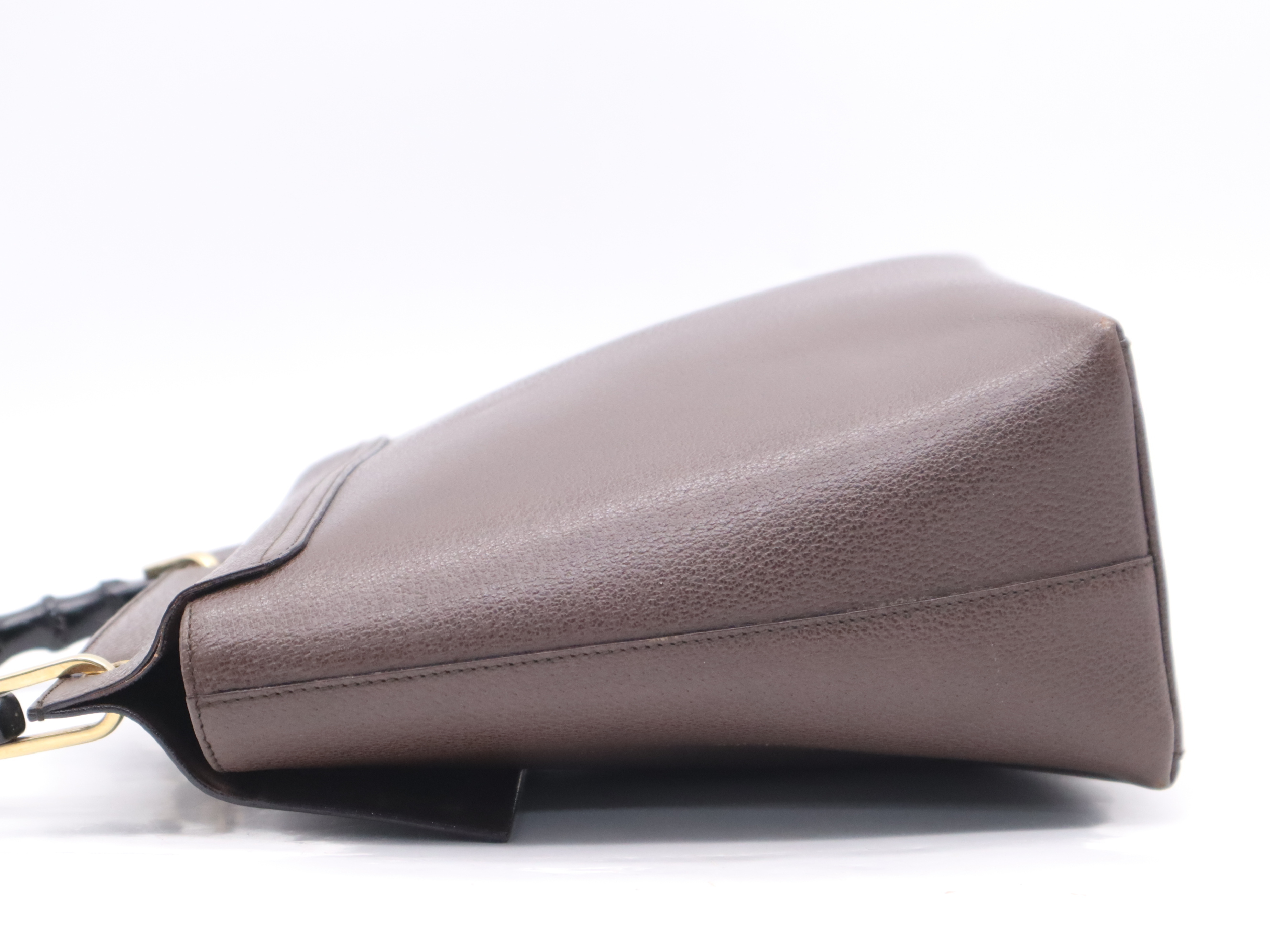 001.1118.1886 Leather Bamboo Handbag Brown Black Gold Hardware Handbag — view 3
