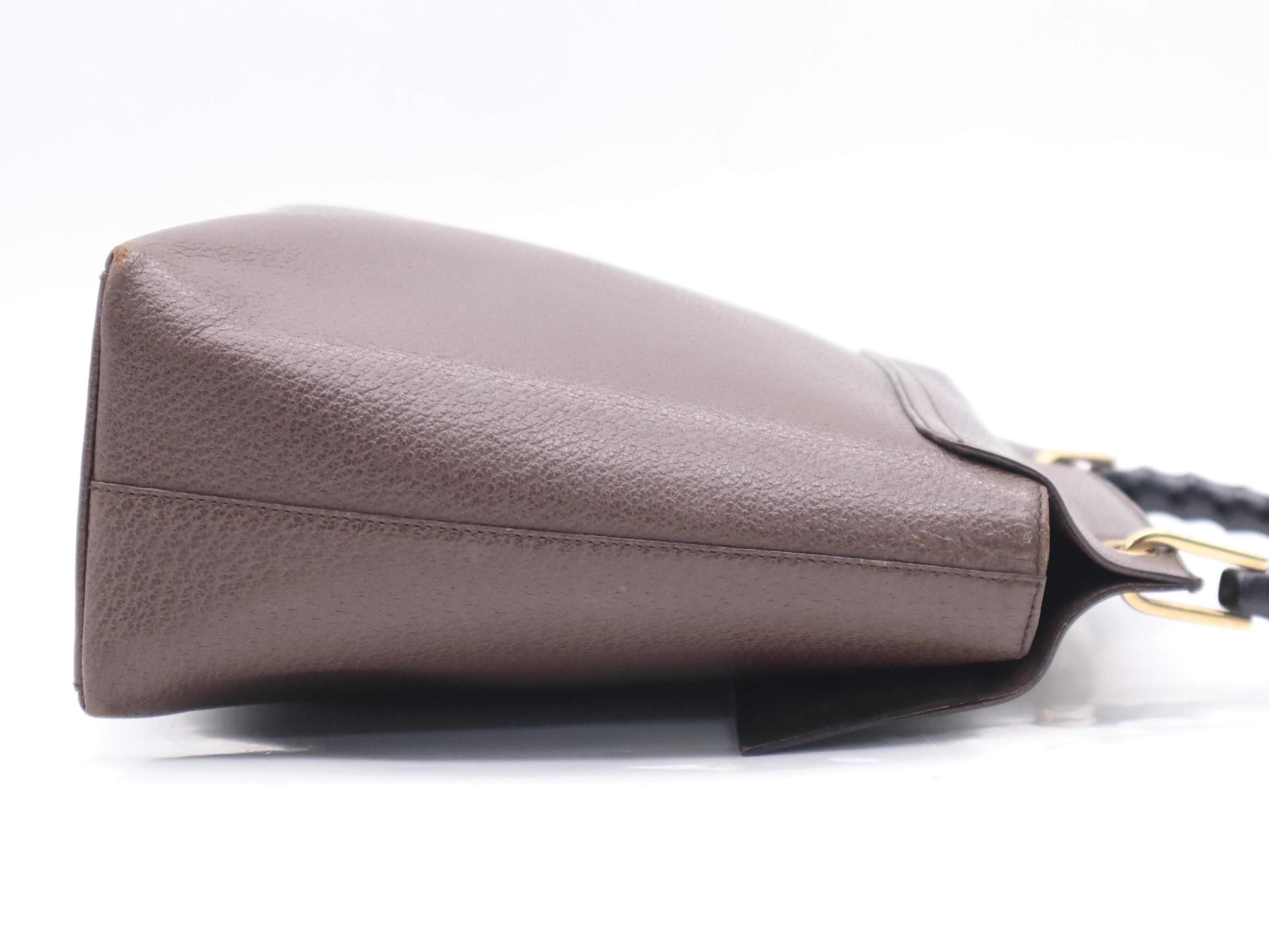 001.1118.1886 Leather Bamboo Handbag Brown Black Gold Hardware Handbag — view 5