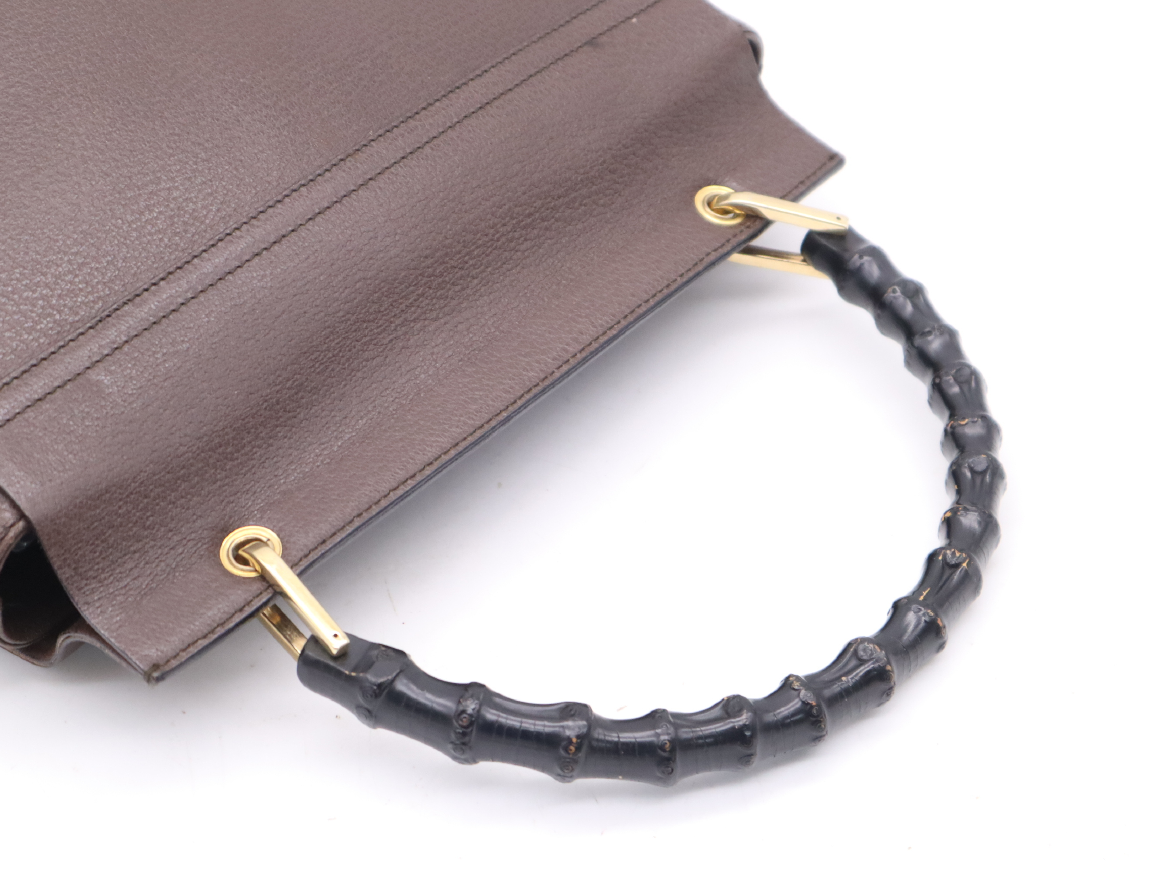 001.1118.1886 Leather Bamboo Handbag Brown Black Gold Hardware Handbag — view 6