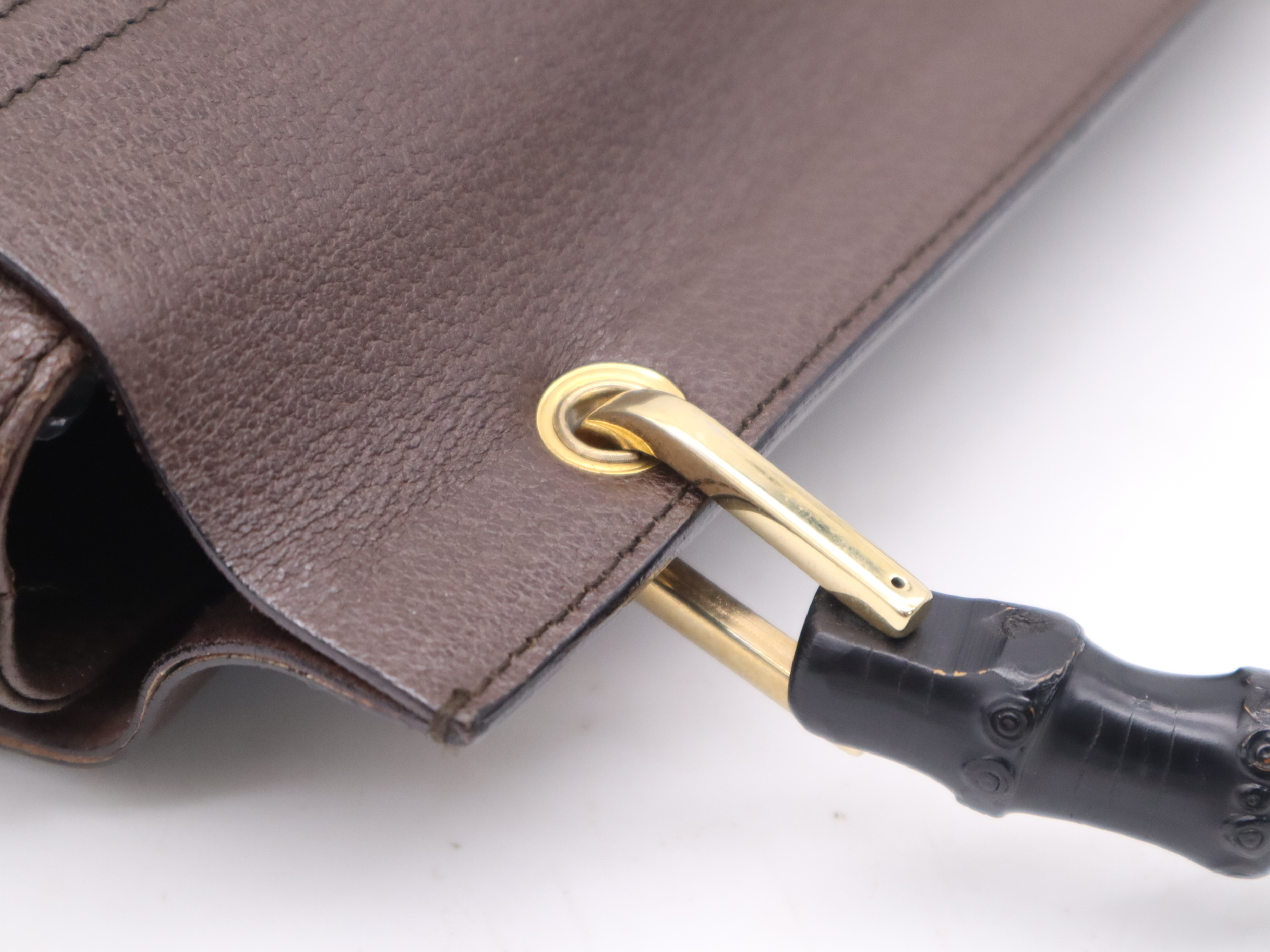 001.1118.1886 Leather Bamboo Handbag Brown Black Gold Hardware Handbag — view 7