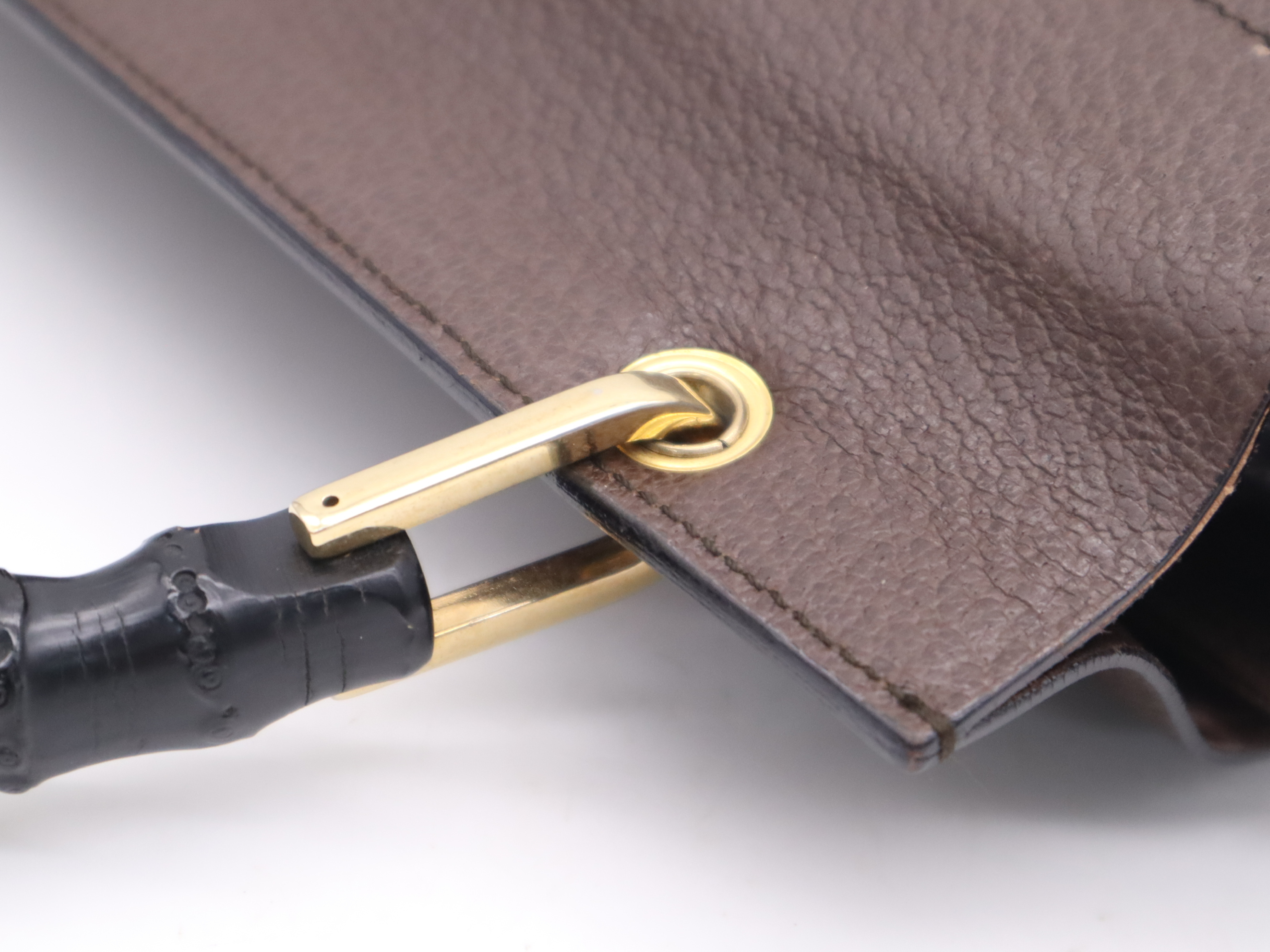 001.1118.1886 Leather Bamboo Handbag Brown Black Gold Hardware Handbag — view 8