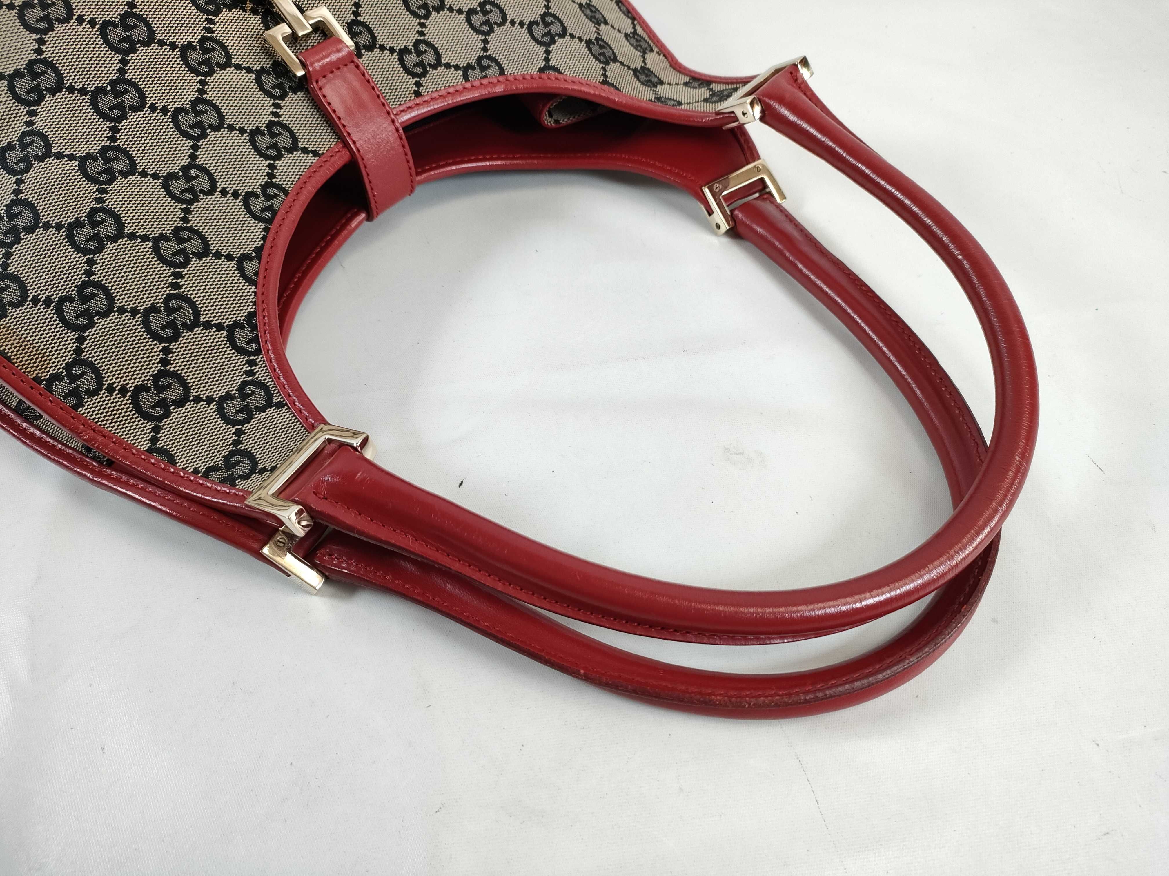 Jackie Gucci GG Canvas Jackie Canvas x Leather Handbag Red 002 1067 Shoulder Bag — view 3