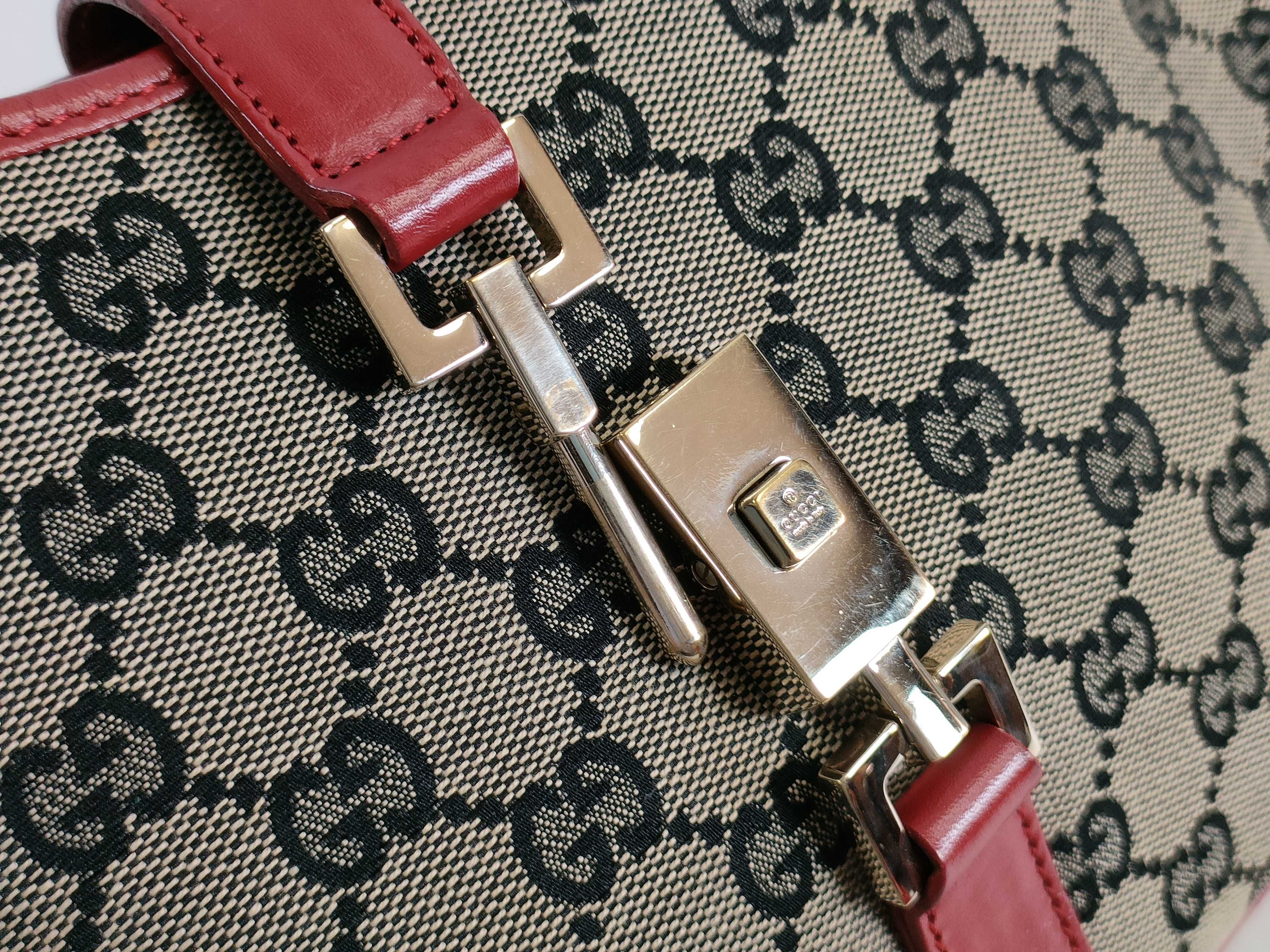 Jackie Gucci GG Canvas Jackie Canvas x Leather Handbag Red 002 1067 Shoulder Bag — view 8