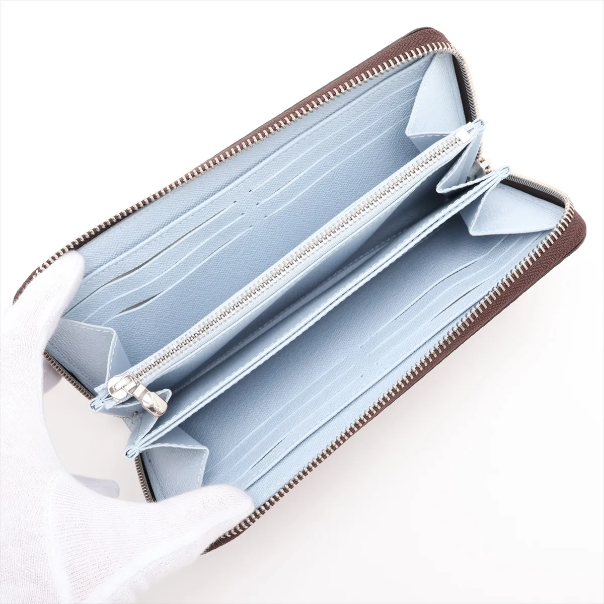 Monogram Zippy Wallet M27029 Brown x Silver Round Zip Wallet (RFID Detector) — view 3