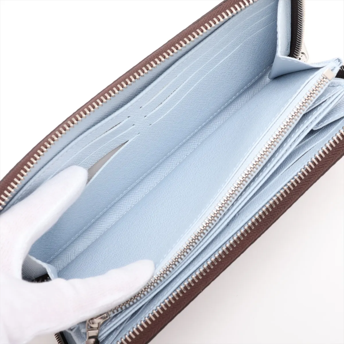 Monogram Zippy Wallet M27029 Brown x Silver Round Zip Wallet (RFID Detector) — view 4
