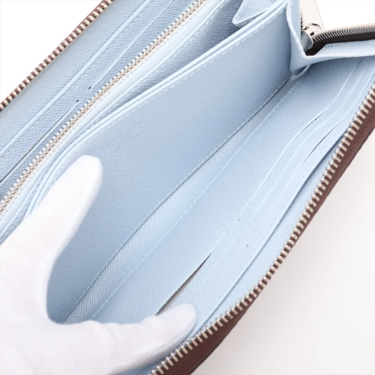 Monogram Zippy Wallet M27029 Brown x Silver Round Zip Wallet (RFID Detector) — view 6