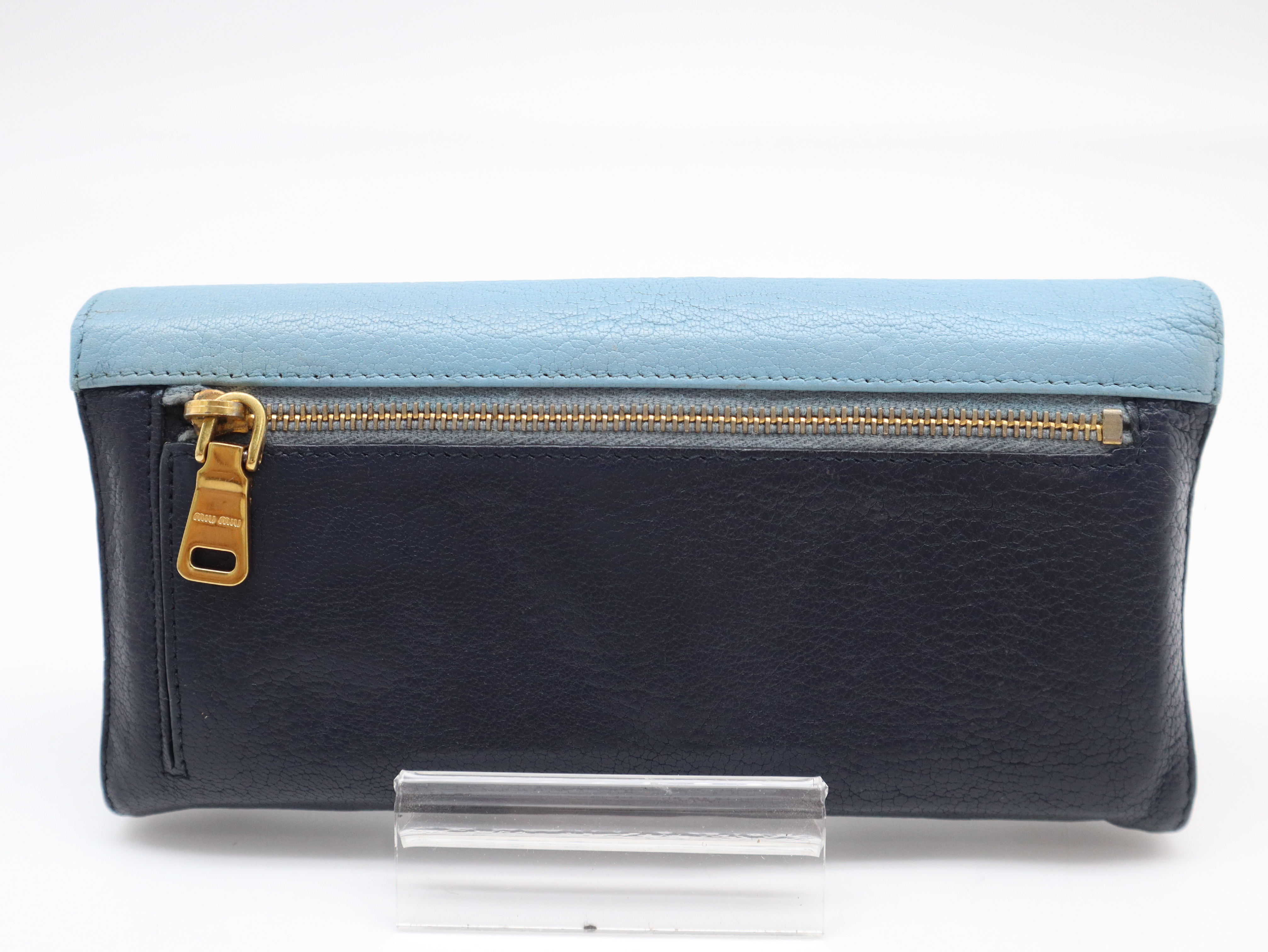 Leather Long Wallet, Bi-color, Light Blue x Navy — view 2
