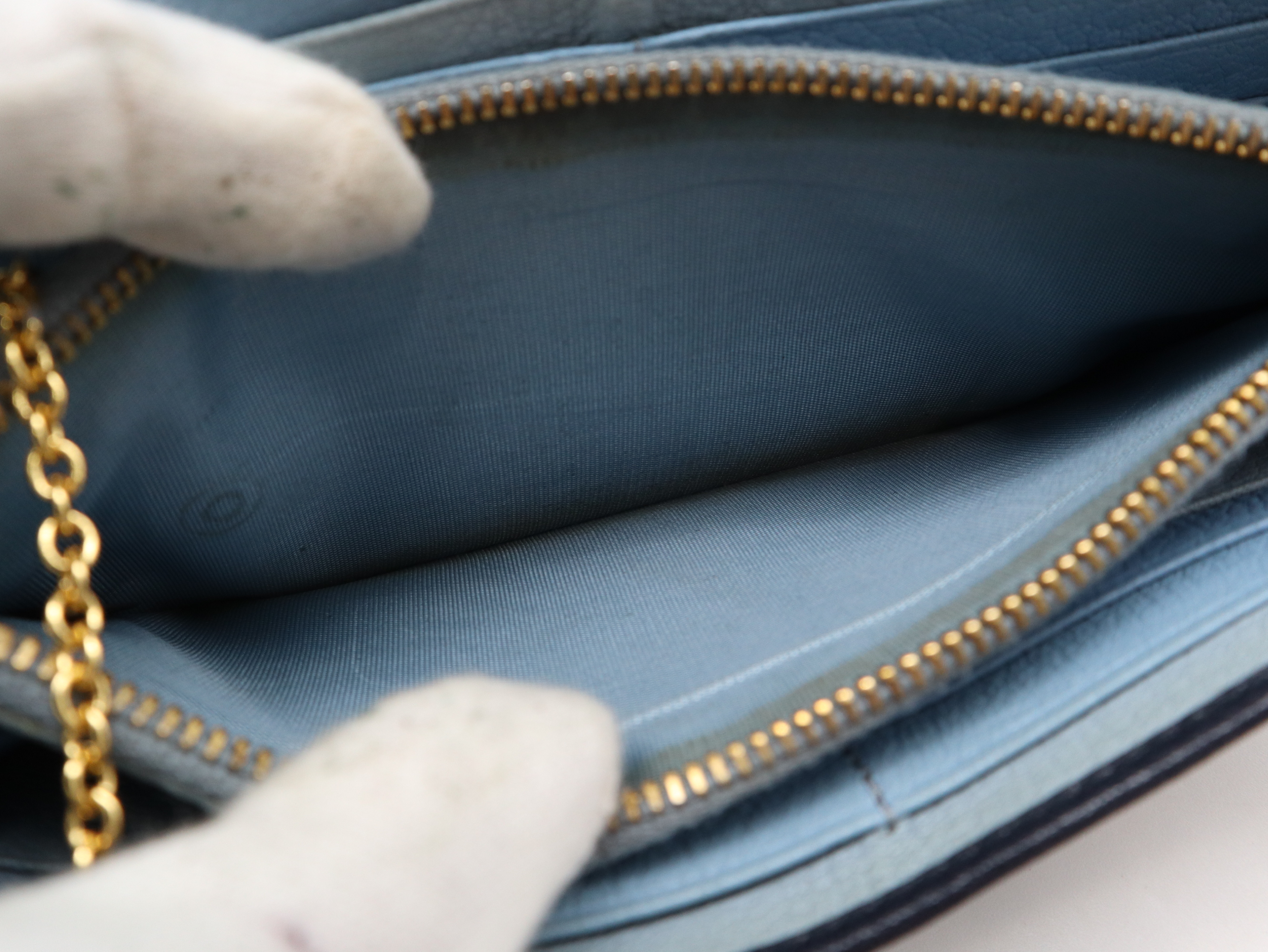 Leather Long Wallet, Bi-color, Light Blue x Navy — view 11