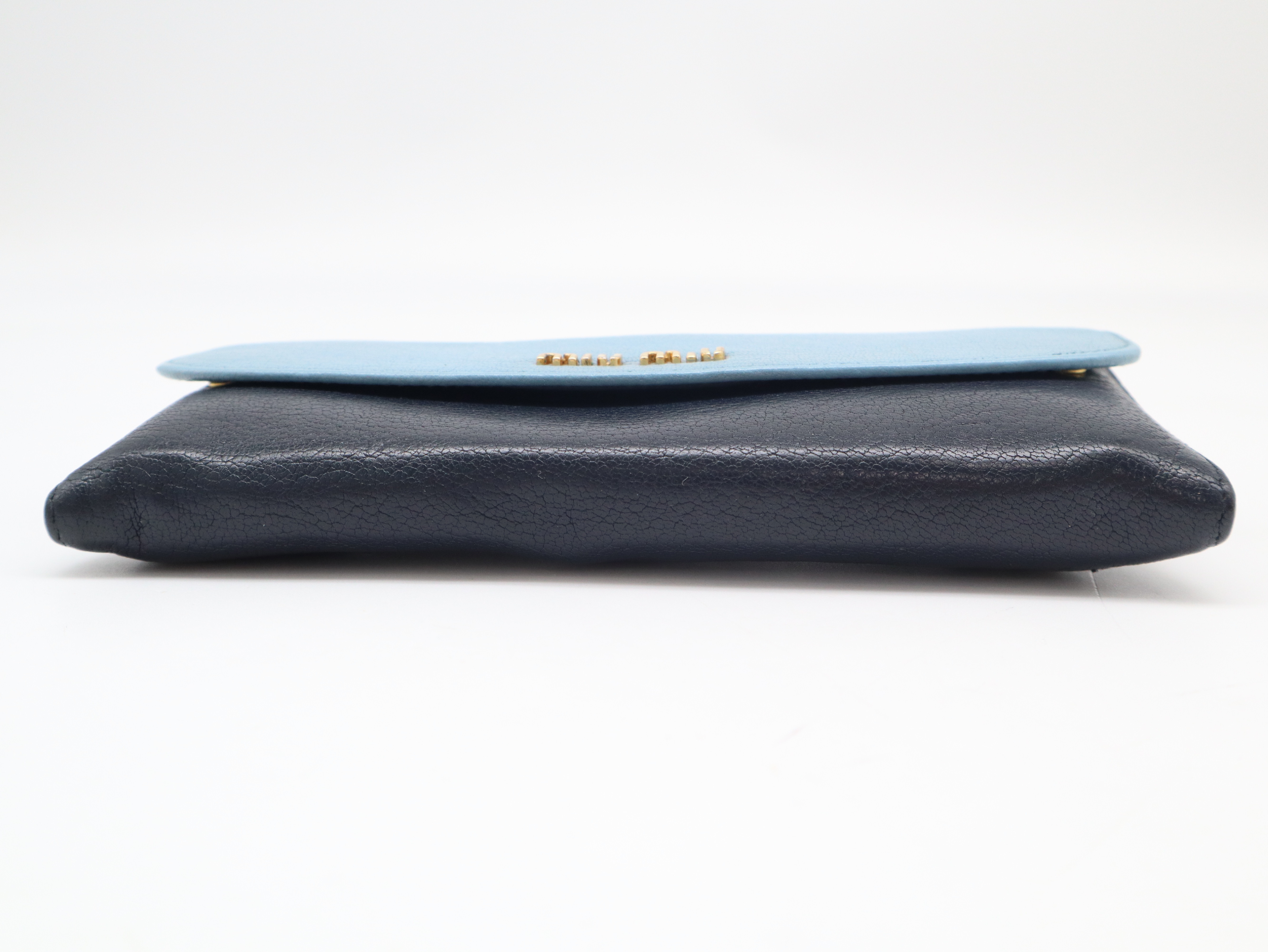 Leather Long Wallet, Bi-color, Light Blue x Navy — view 3