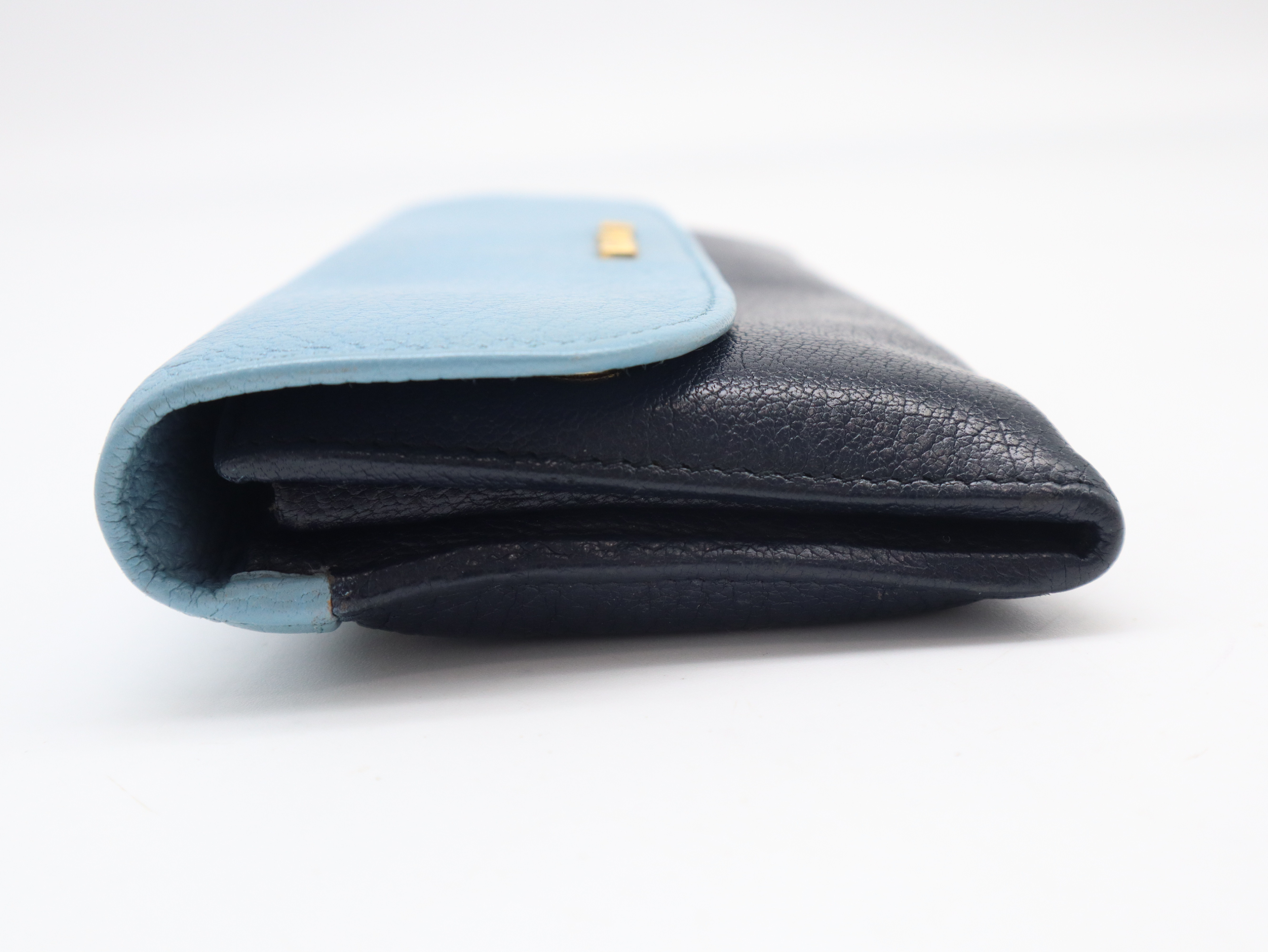 Leather Long Wallet, Bi-color, Light Blue x Navy — view 5