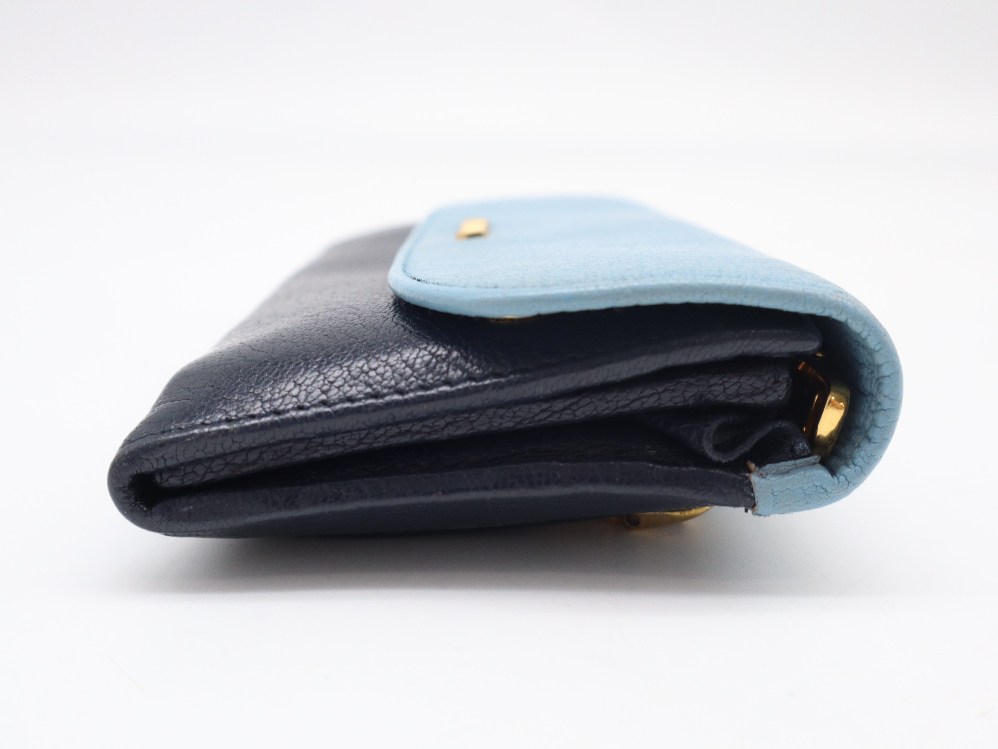 Leather Long Wallet, Bi-color, Light Blue x Navy — view 6