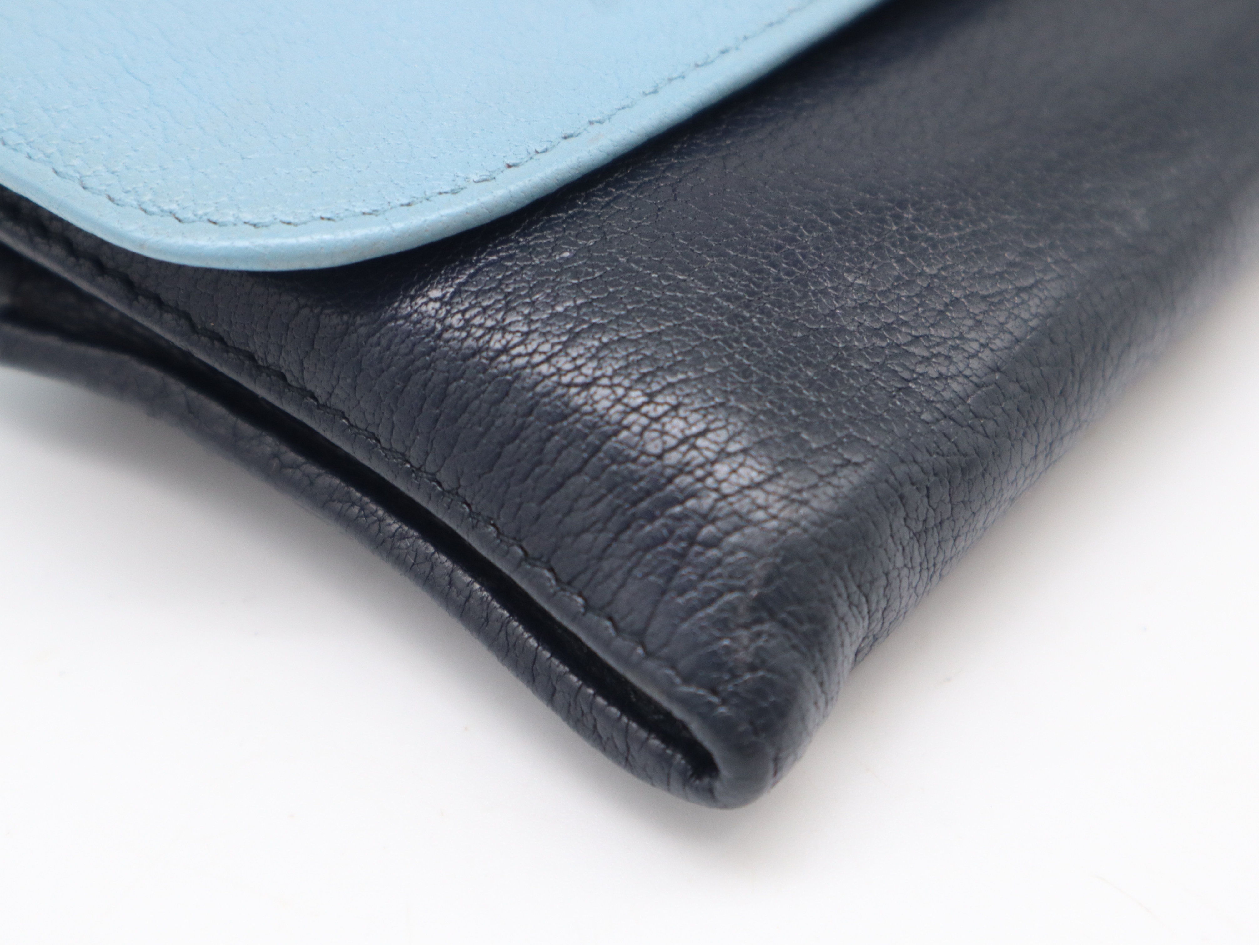 Leather Long Wallet, Bi-color, Light Blue x Navy — view 7