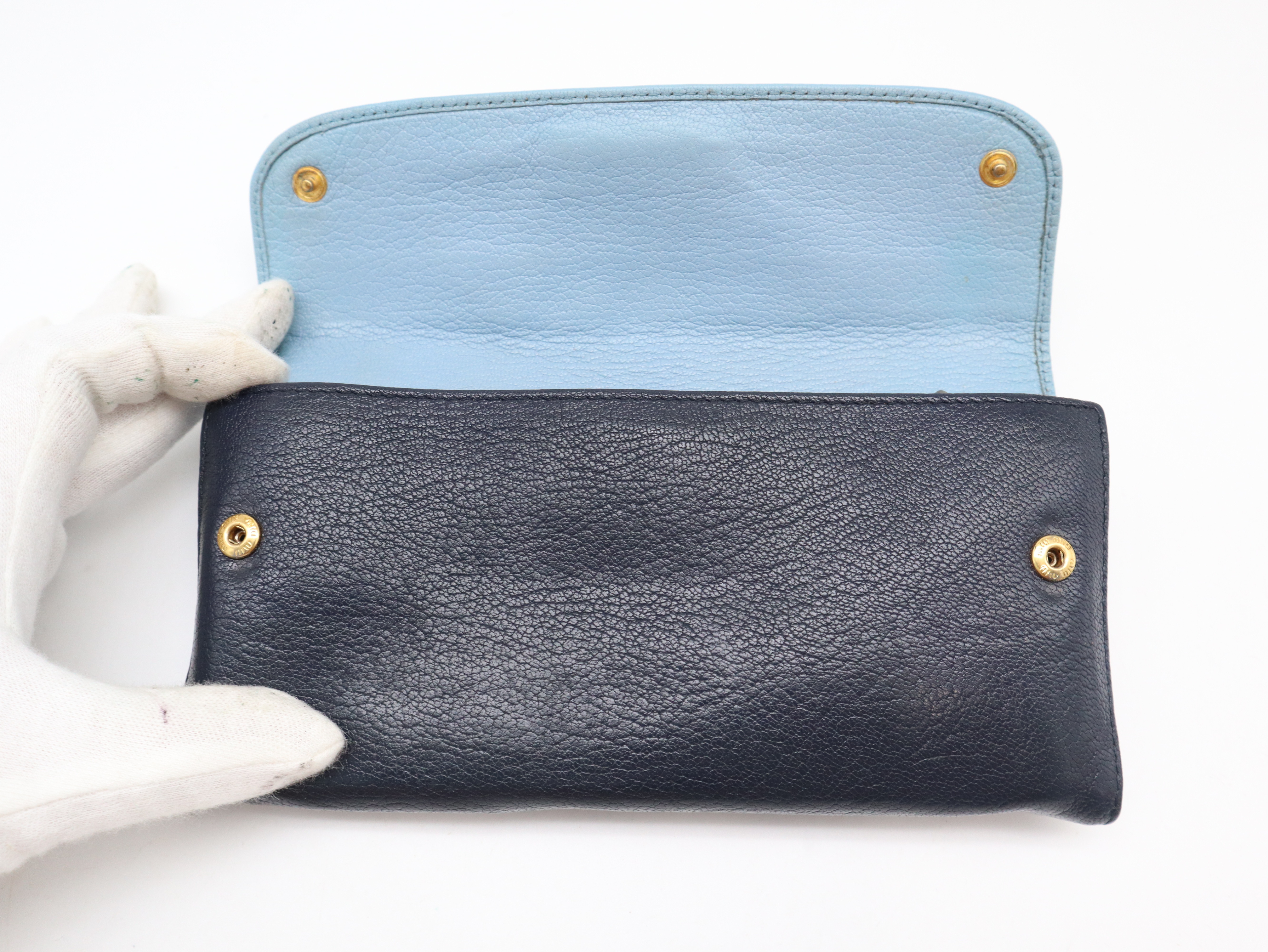 Leather Long Wallet, Bi-color, Light Blue x Navy — view 8
