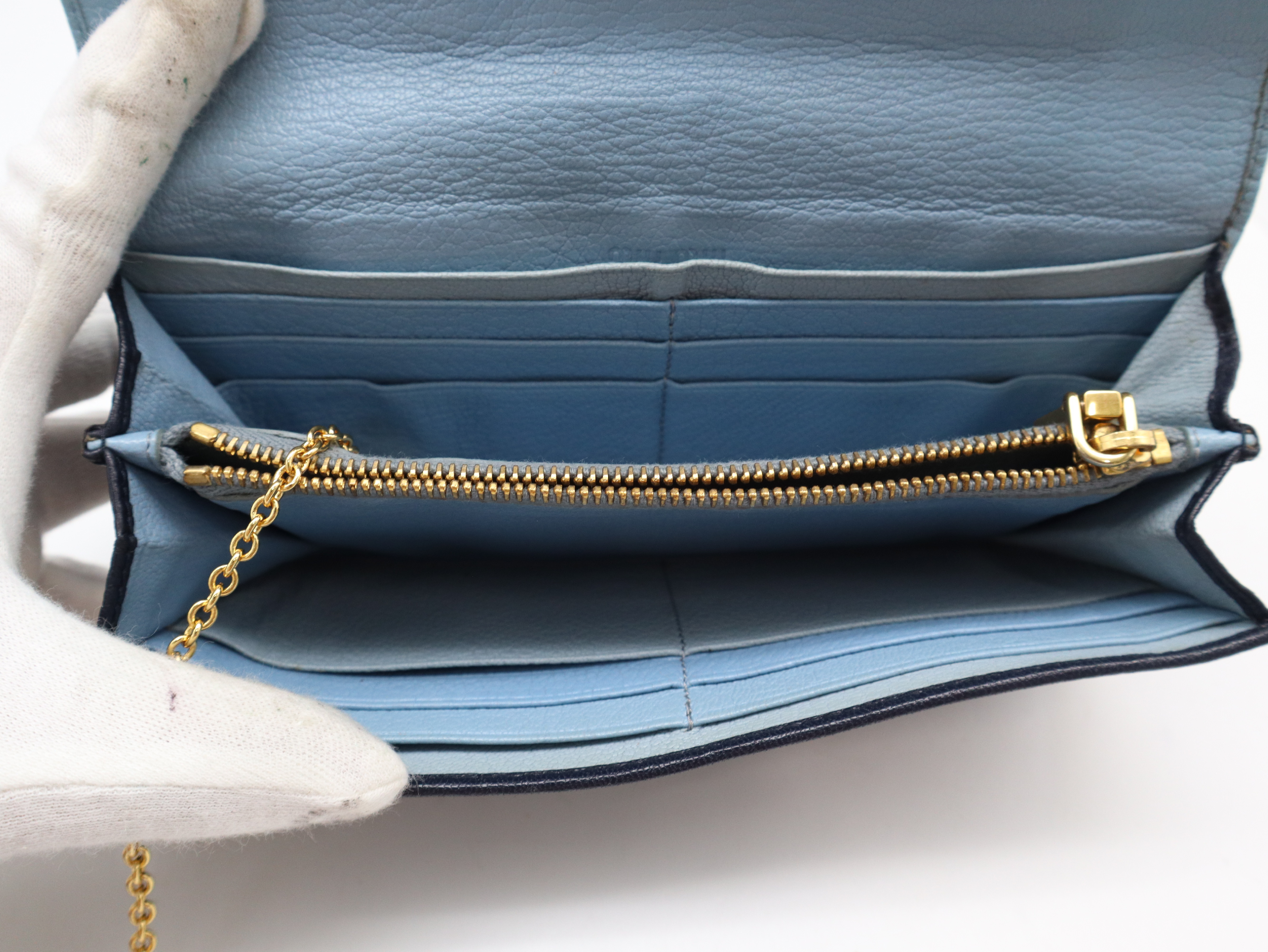 Leather Long Wallet, Bi-color, Light Blue x Navy — view 9