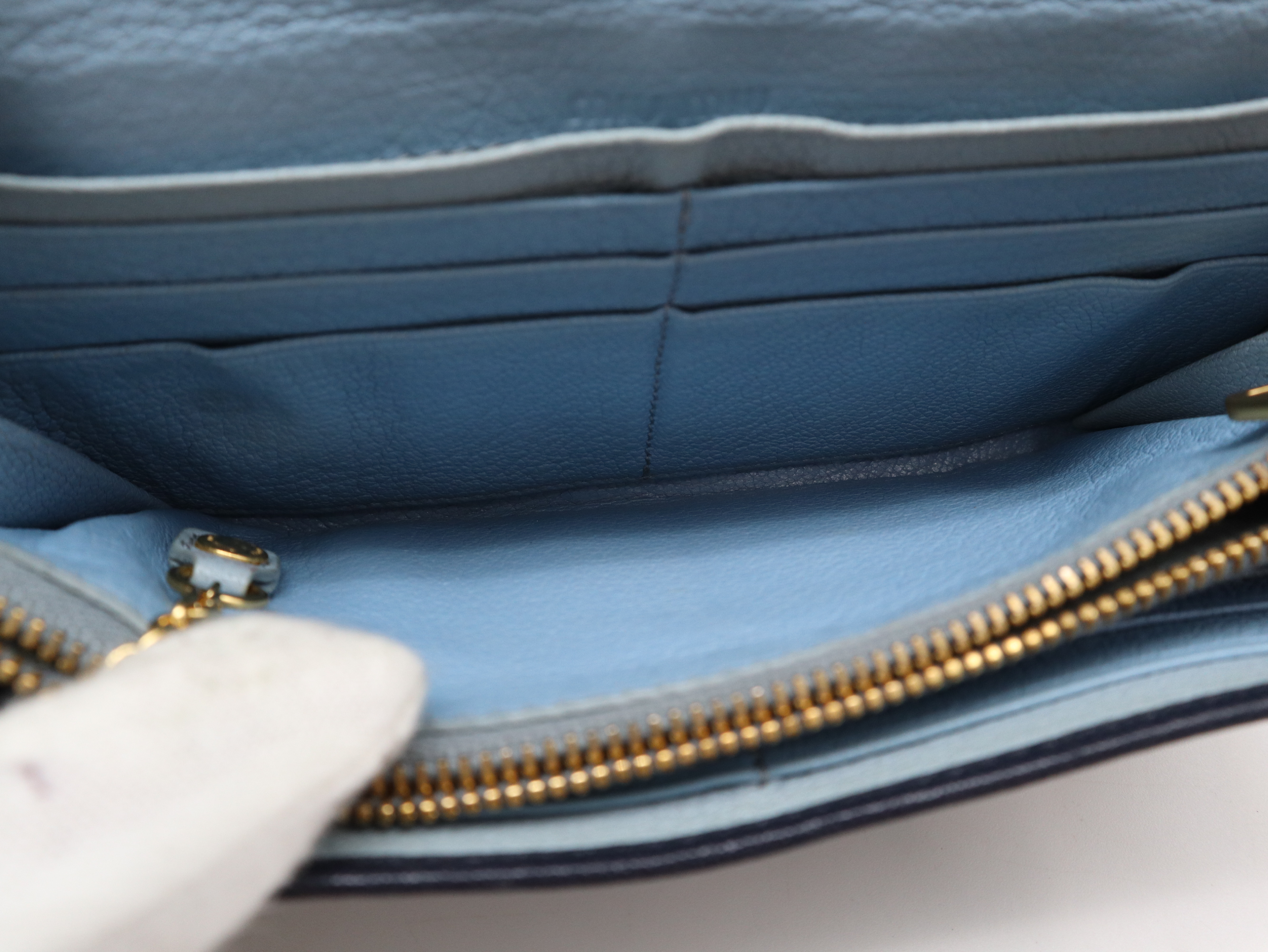 Leather Long Wallet, Bi-color, Light Blue x Navy — view 10