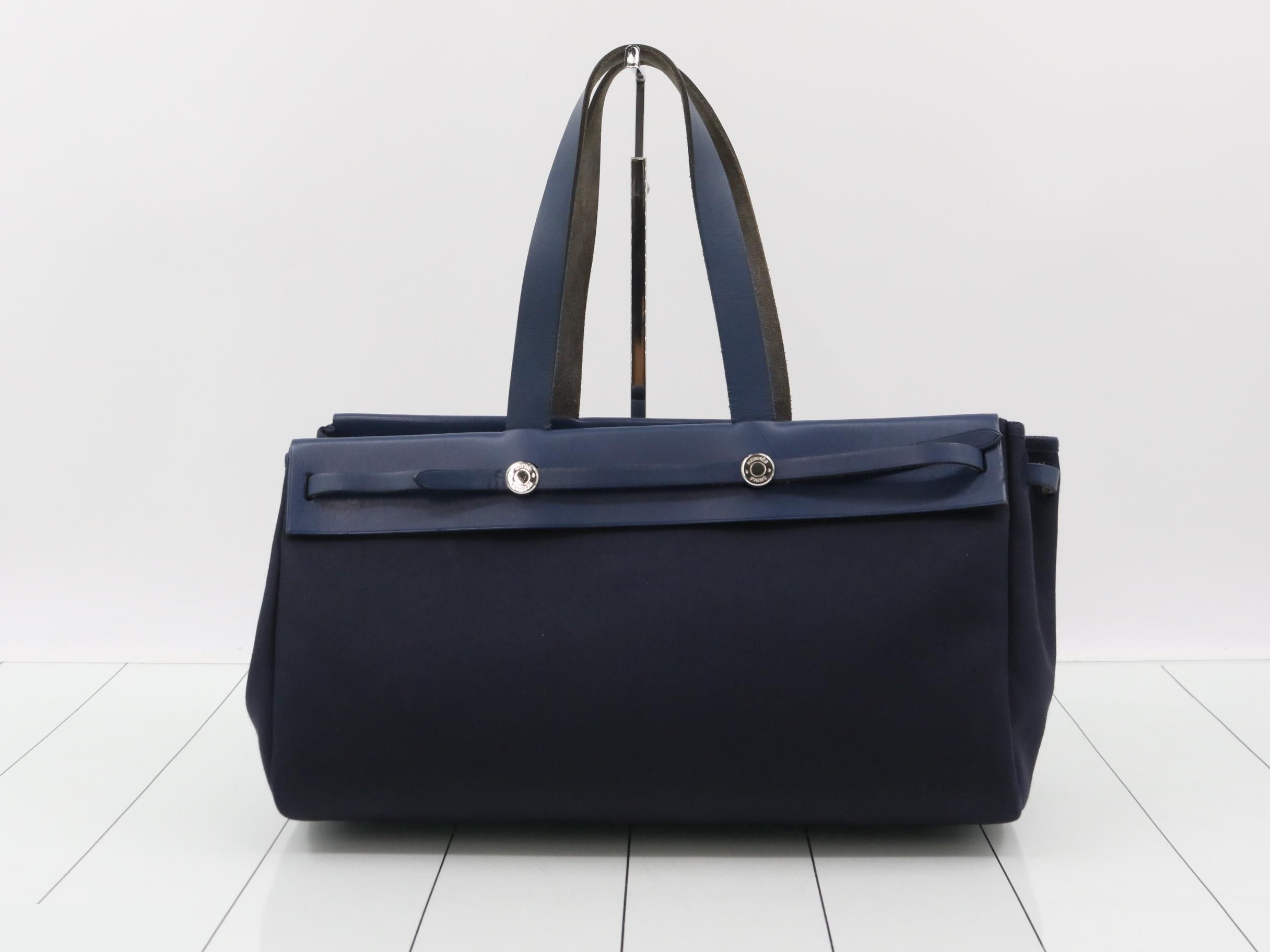 Herbag Cabas Toile Leather Navy — view 2
