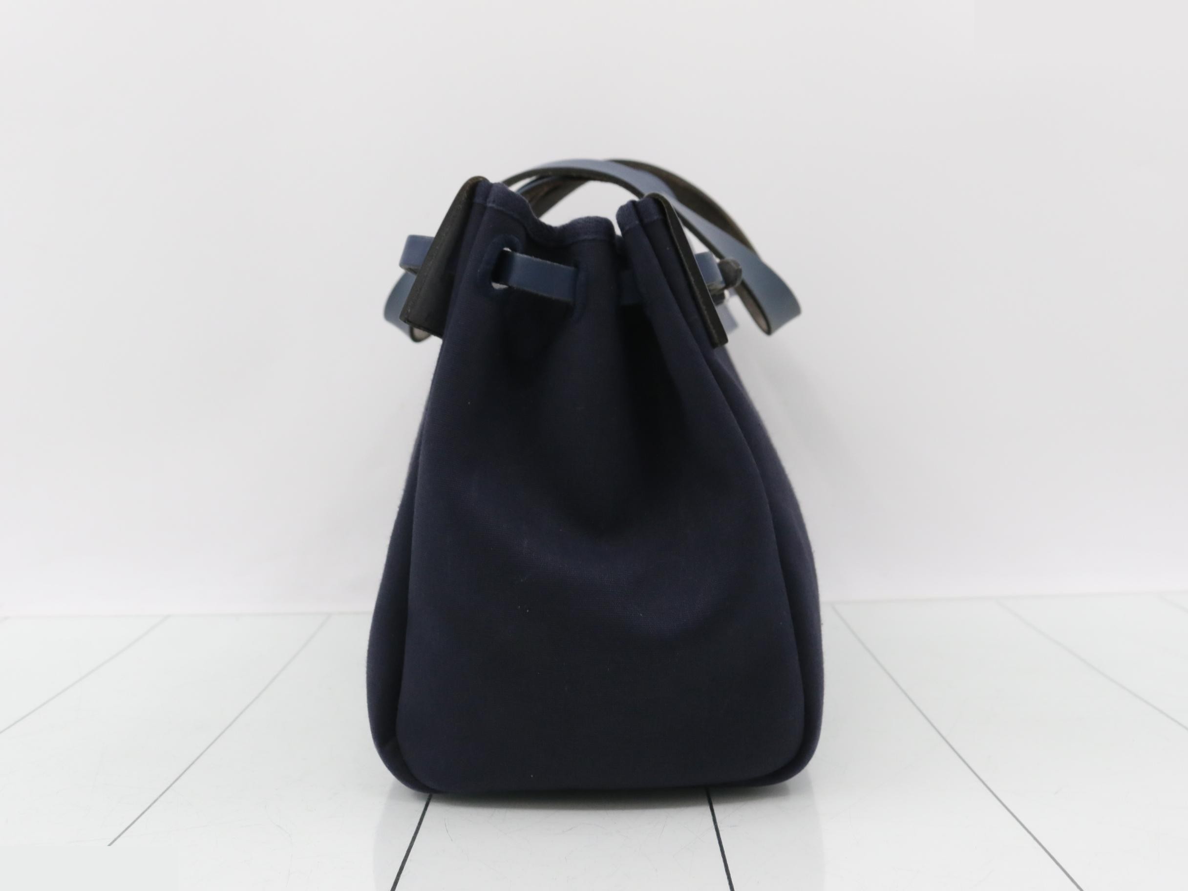 Herbag Cabas Toile Leather Navy — view 3