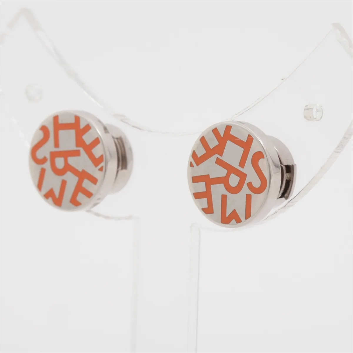 Logo Earrings (for both ears) Metal Silver x Orange Thread — view 3