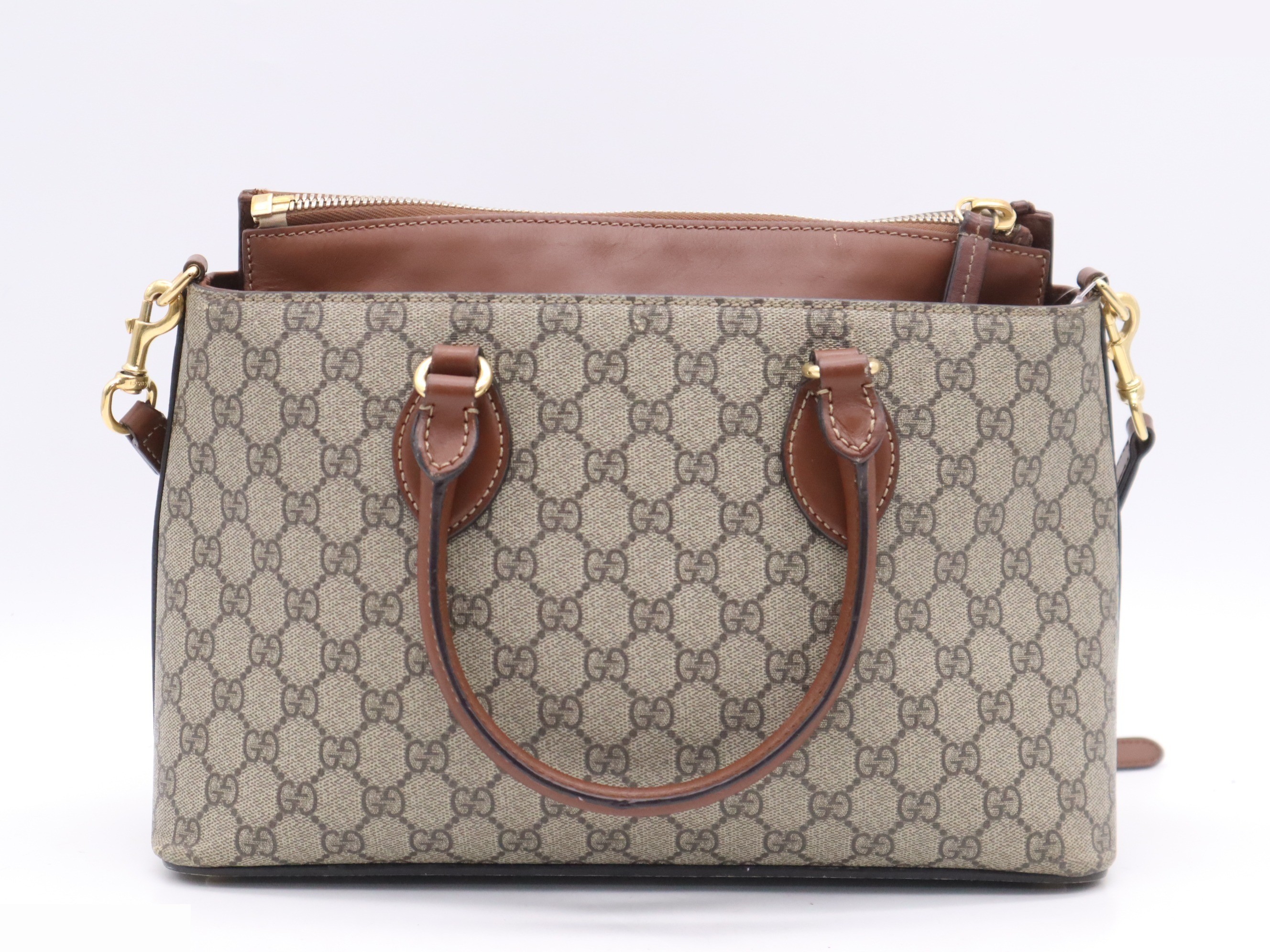 Canvas x Leather GG Supreme Small Handbag, Brown, Gold Hardware — view 2