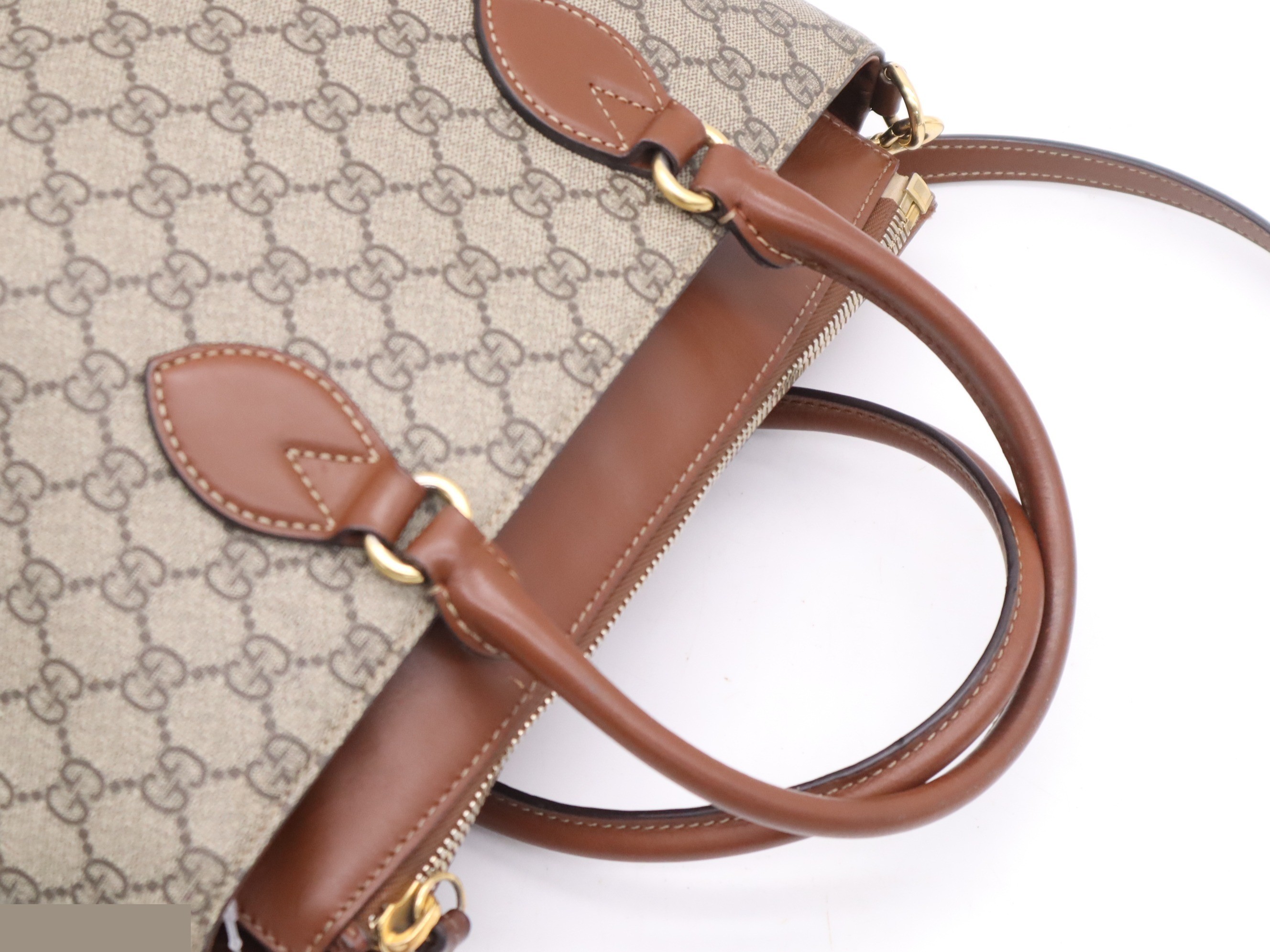 Canvas x Leather GG Supreme Small Handbag, Brown, Gold Hardware — view 6