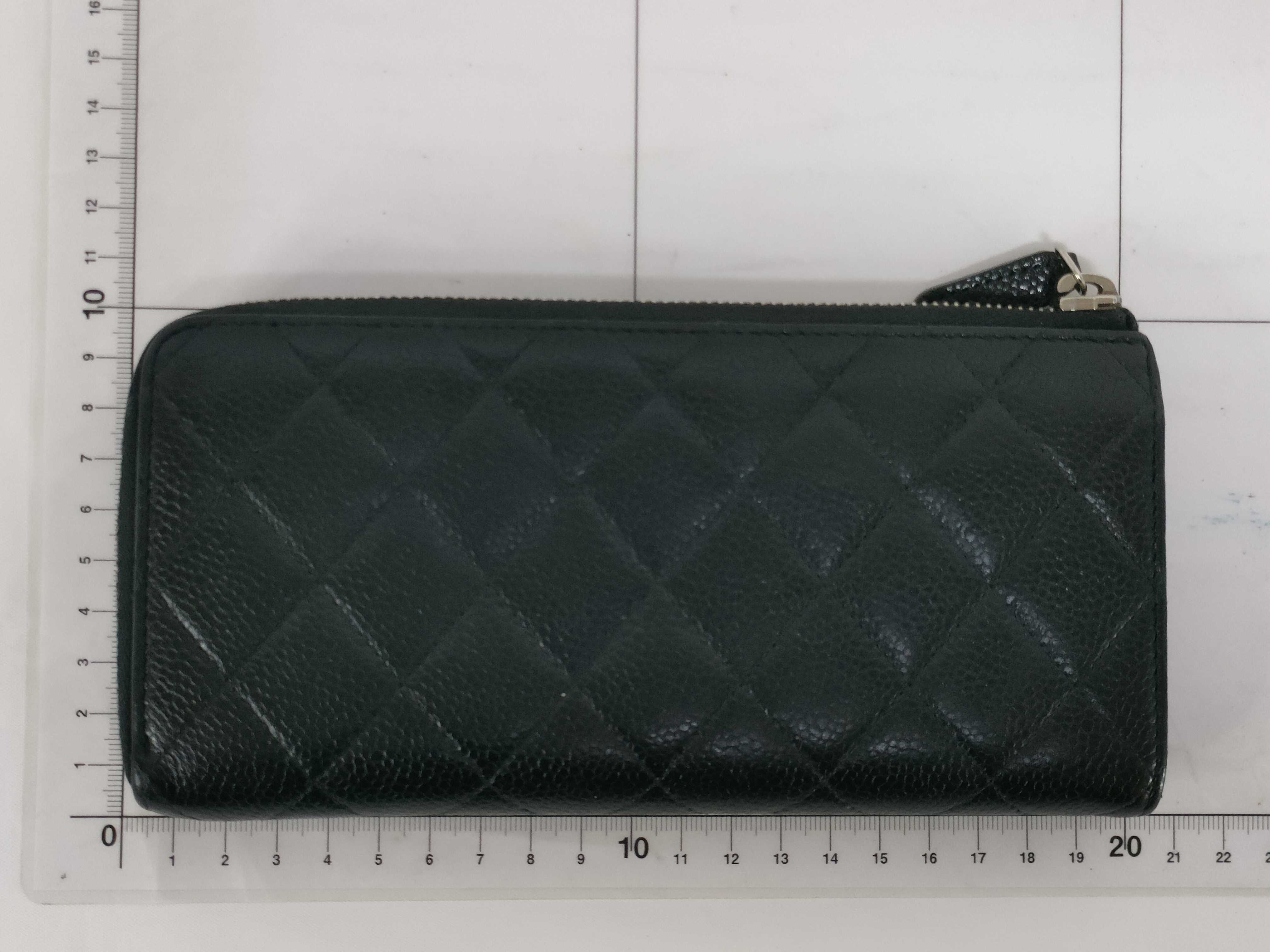 Caviar Skin Round Zip Wallet, Black with Silver Hardware — view 2