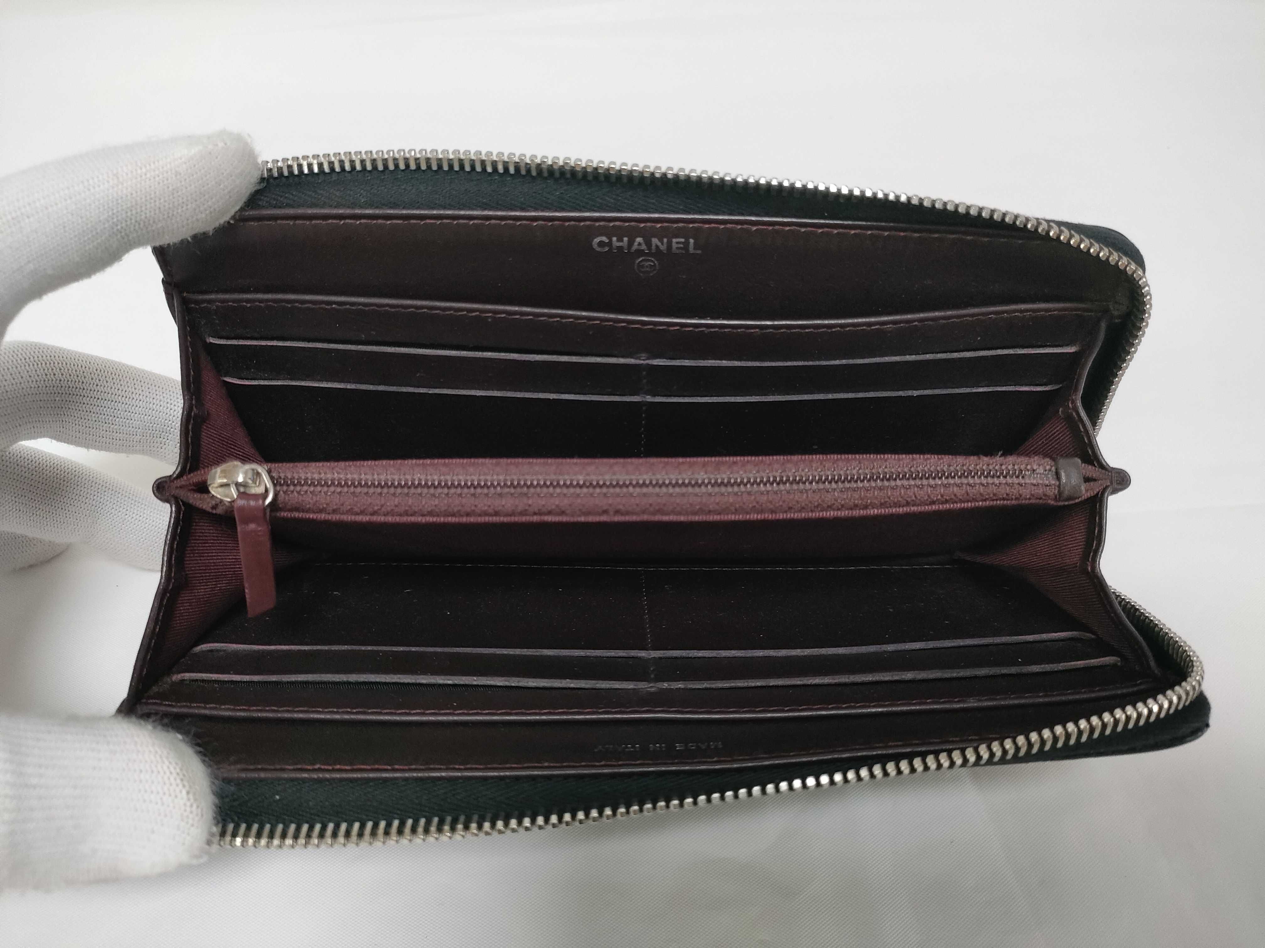 Caviar Skin Round Zip Wallet, Black with Silver Hardware — view 11