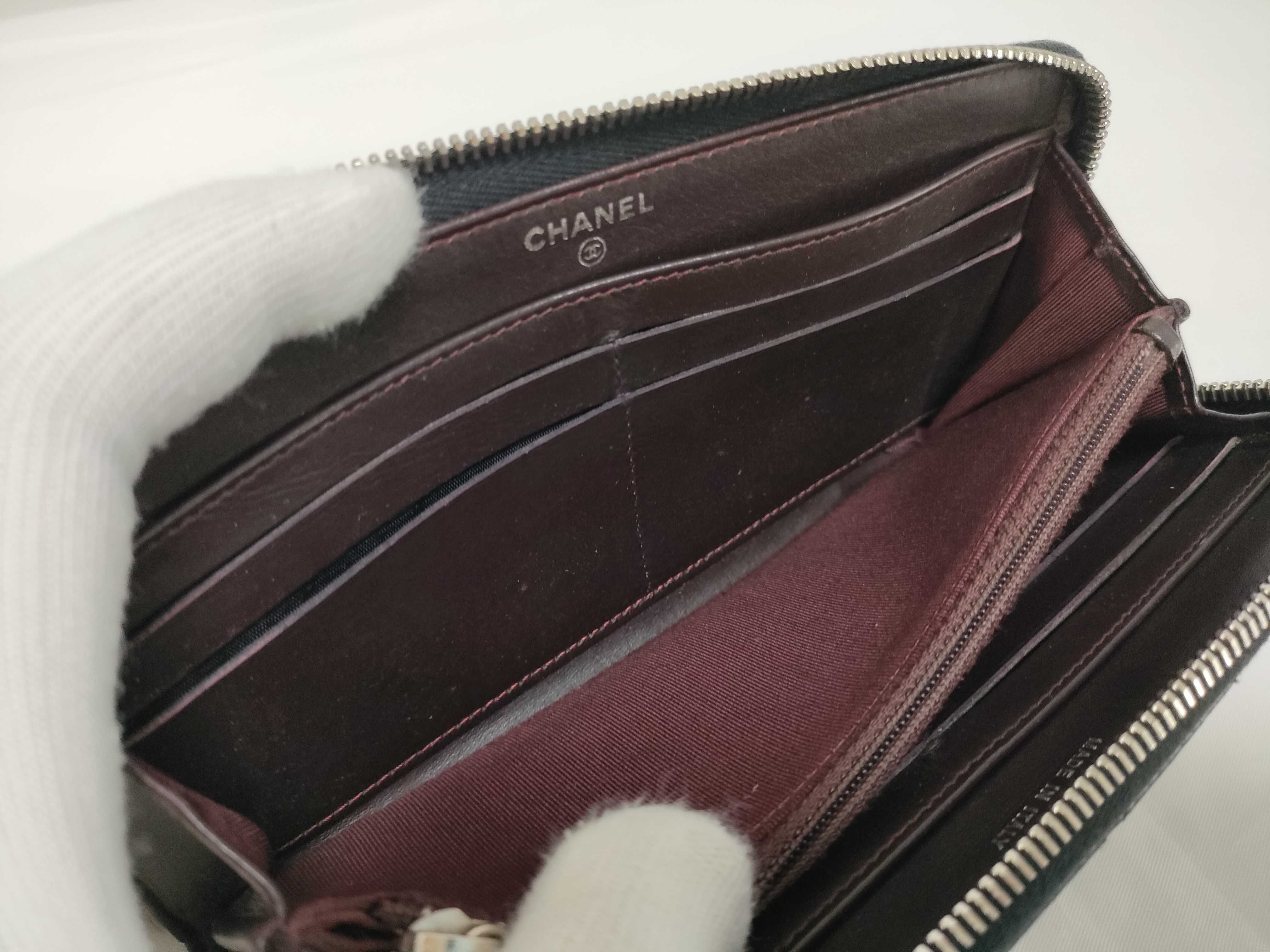 Caviar Skin Round Zip Wallet, Black with Silver Hardware — view 12