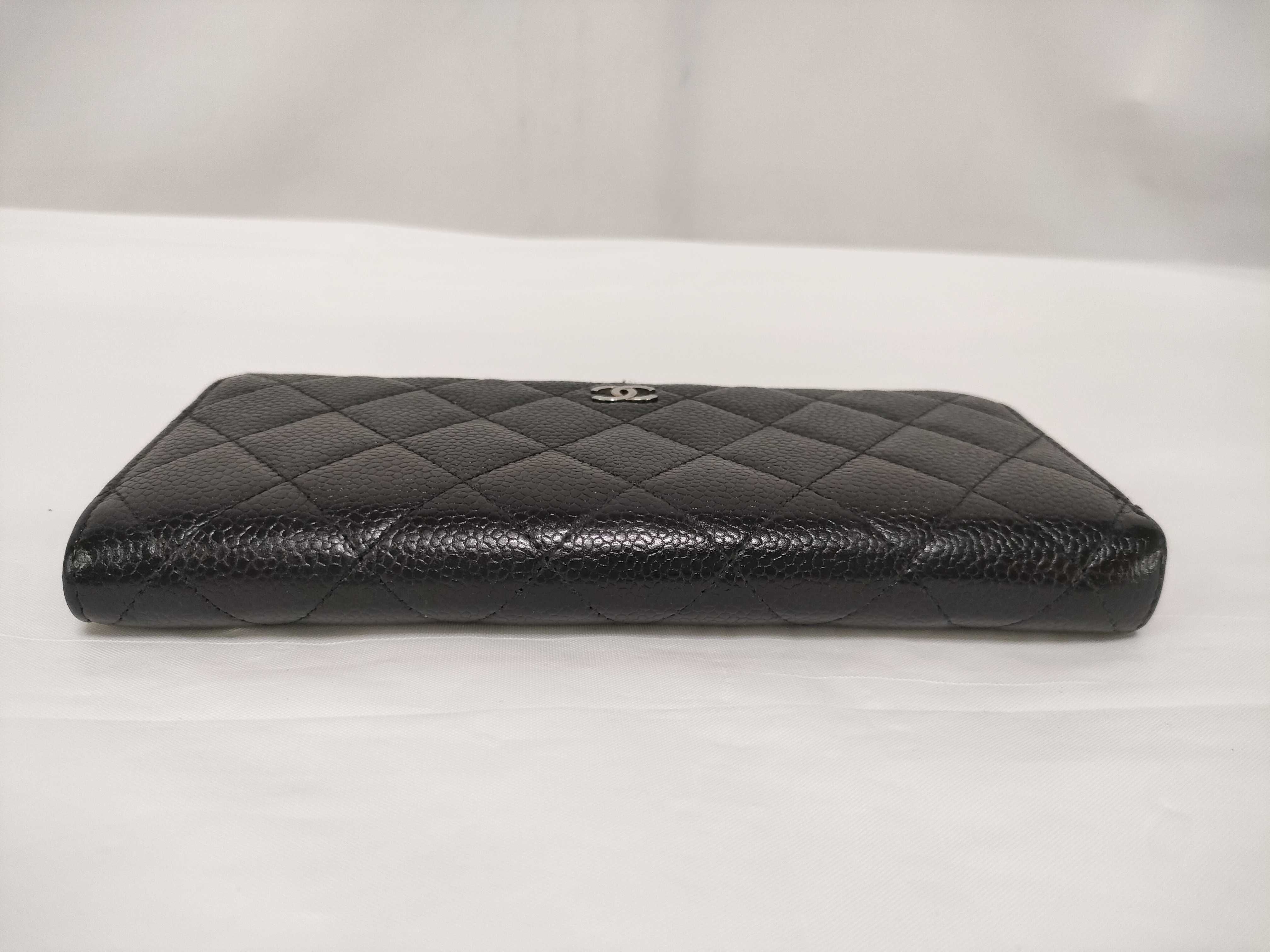 Caviar Skin Round Zip Wallet, Black with Silver Hardware — view 3