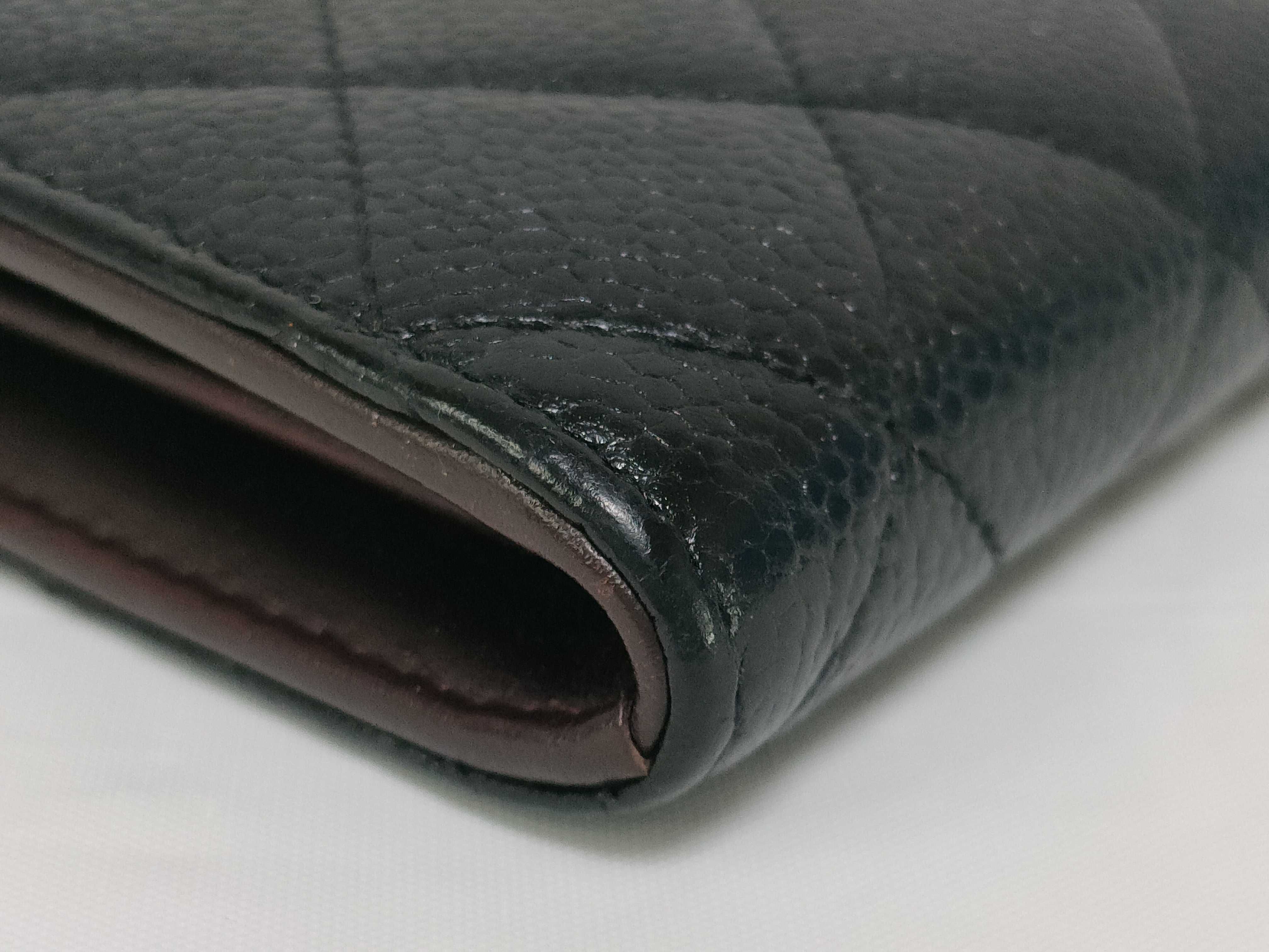 Caviar Skin Round Zip Wallet, Black with Silver Hardware — view 4