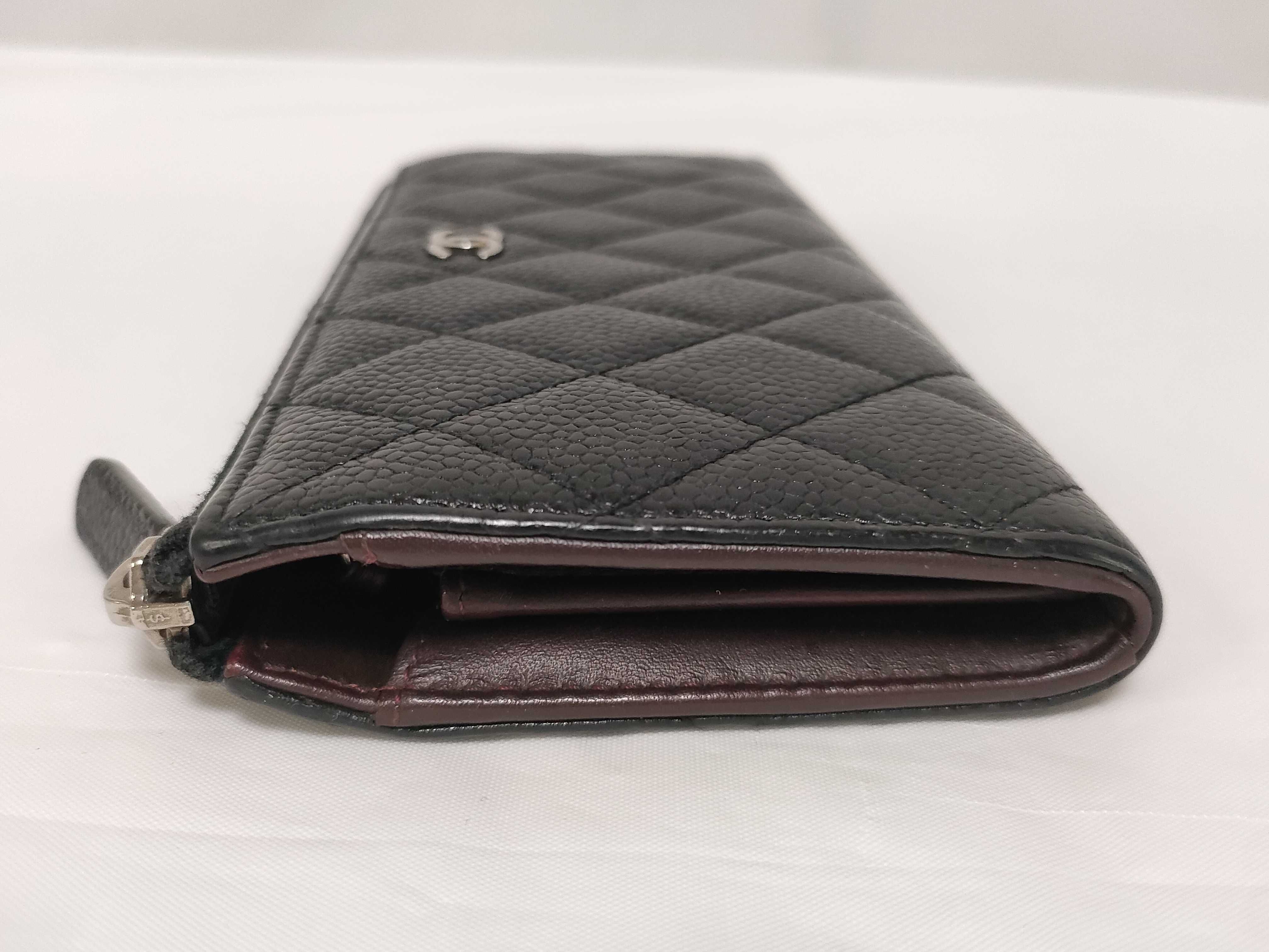 Caviar Skin Round Zip Wallet, Black with Silver Hardware — view 5