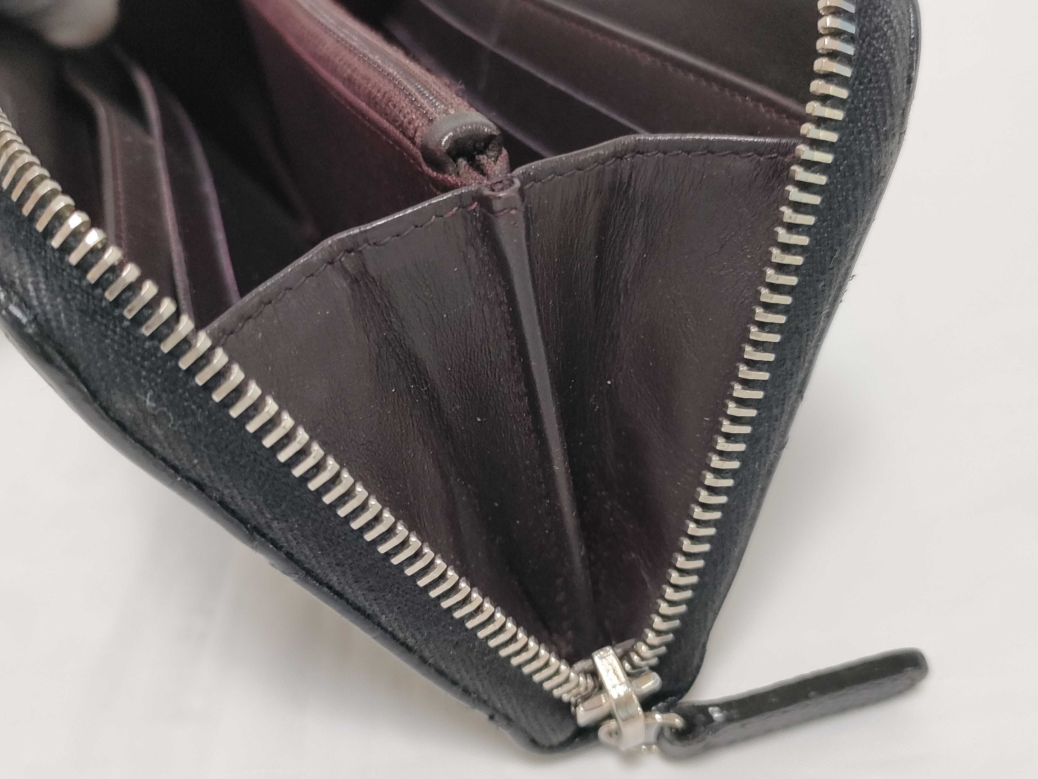 Caviar Skin Round Zip Wallet, Black with Silver Hardware — view 9
