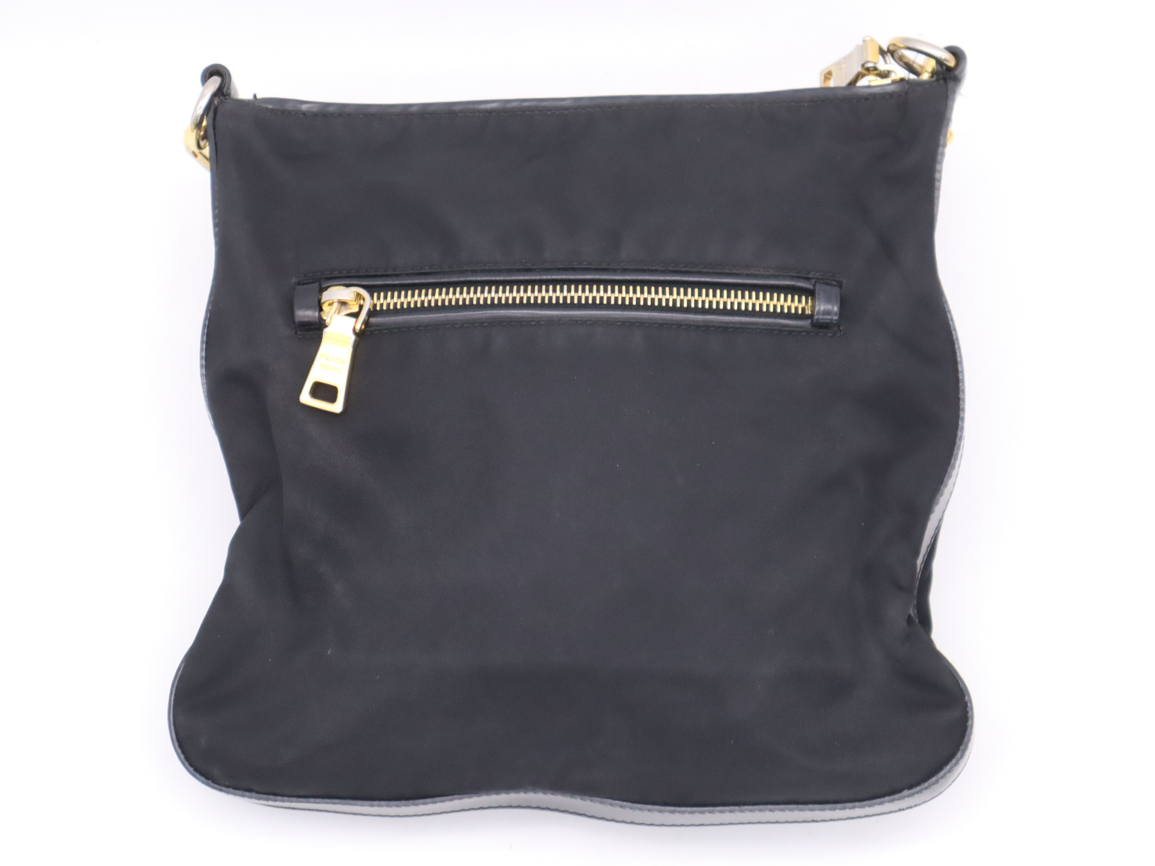 Nylon Triangle Logo Shoulder Bag, Black, Silver Hardware — view 2