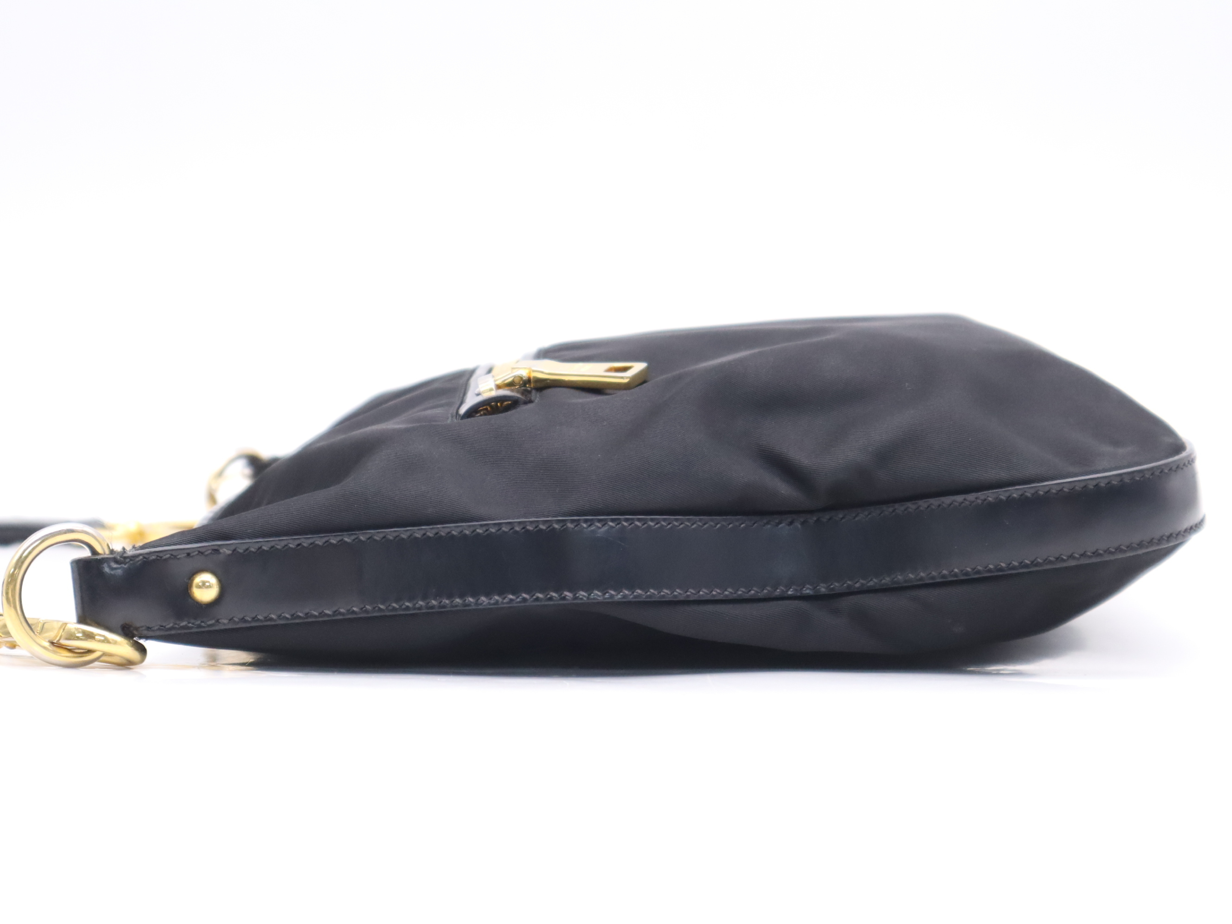 Nylon Triangle Logo Shoulder Bag, Black, Silver Hardware — view 3