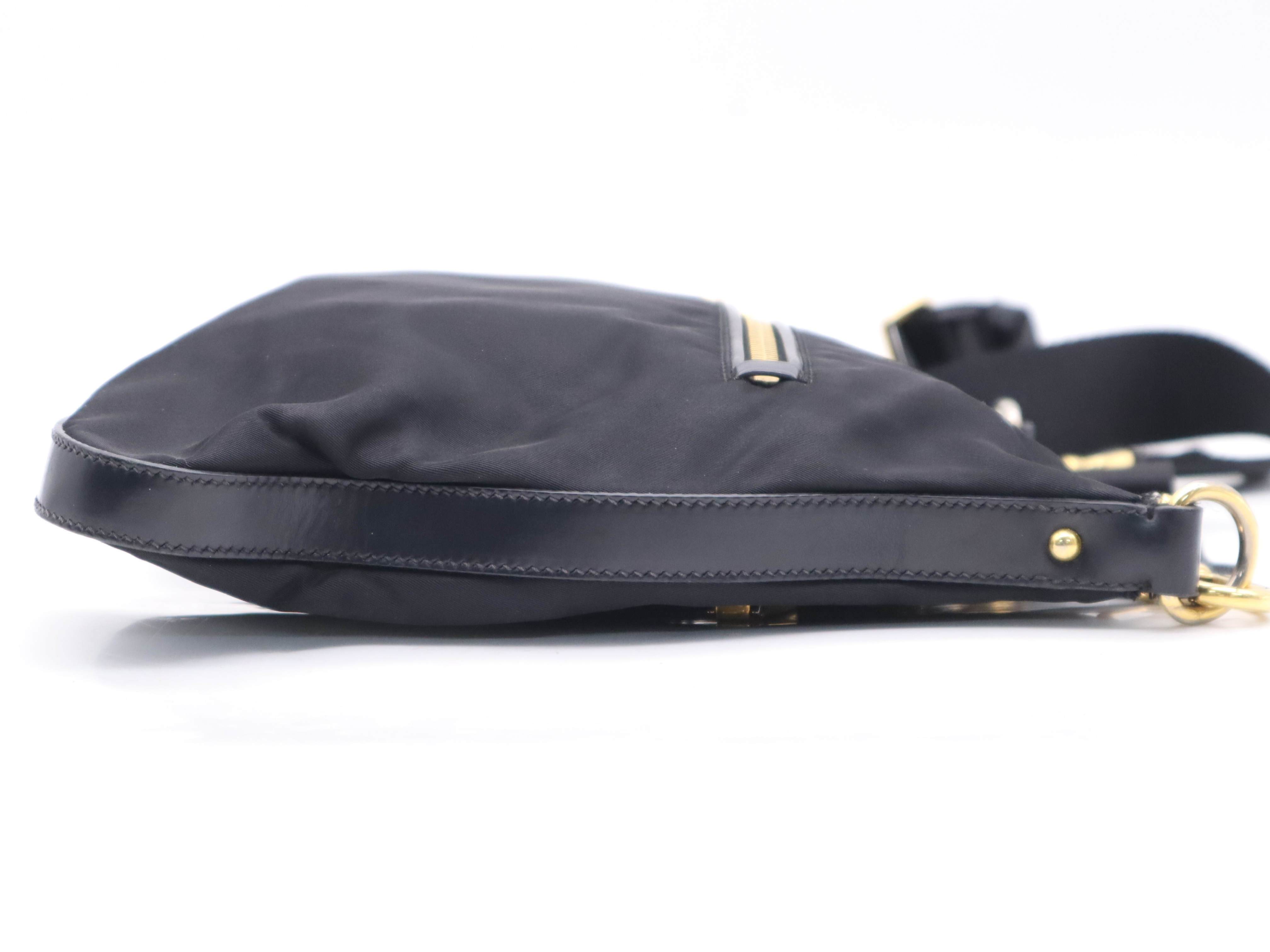Nylon Triangle Logo Shoulder Bag, Black, Silver Hardware — view 5