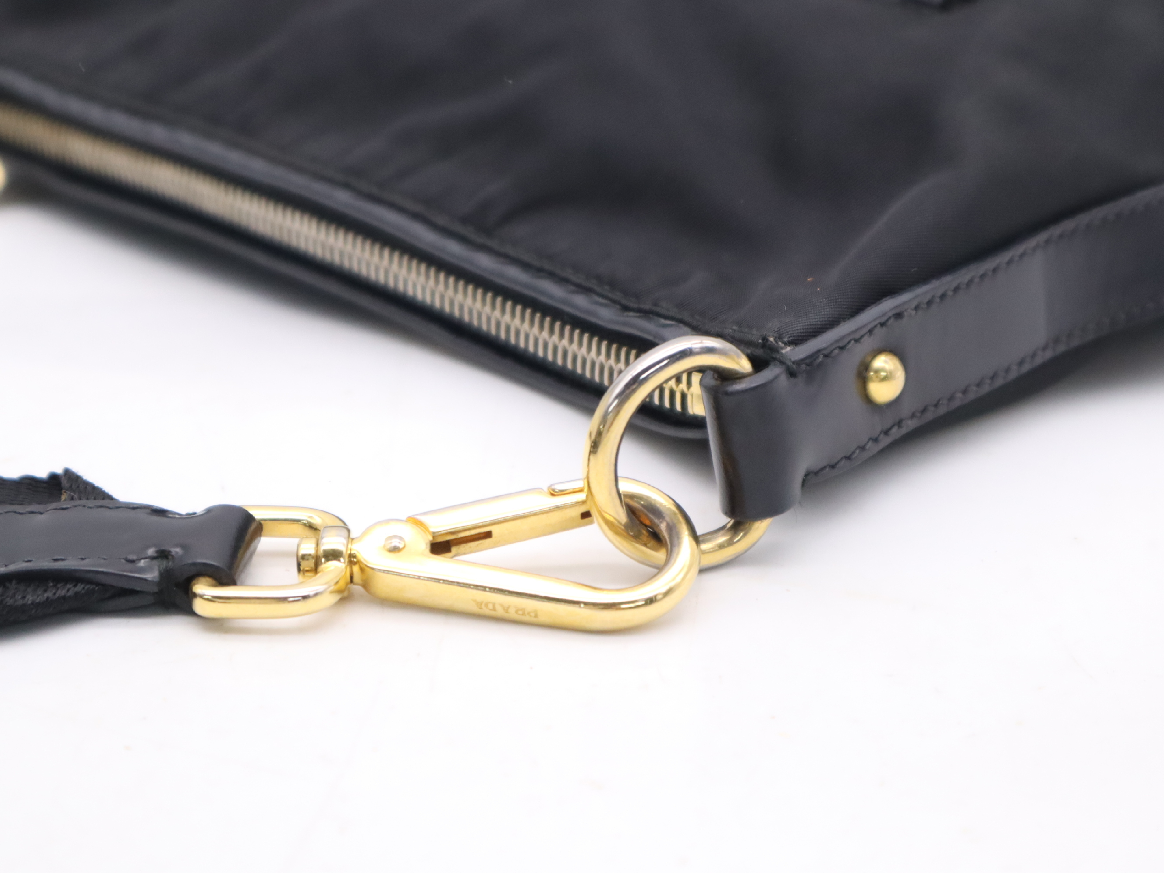 Nylon Triangle Logo Shoulder Bag, Black, Silver Hardware — view 7