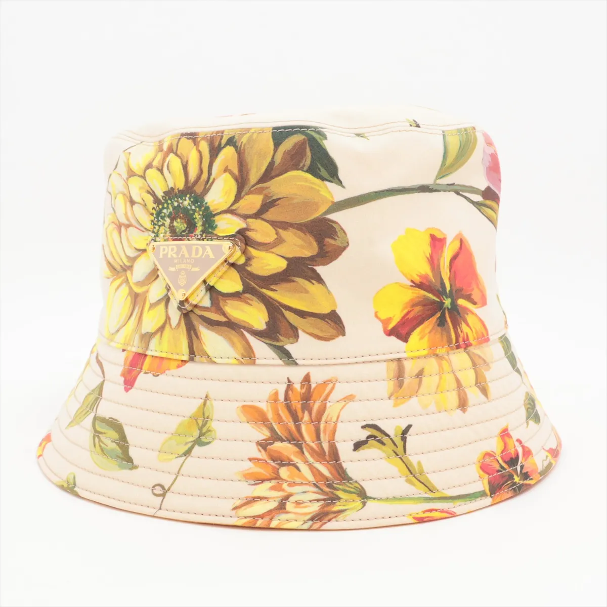 1HC137 Flower Bucket Hat, Size L, Cotton, Yellow, Shows signs of wear, — view 2