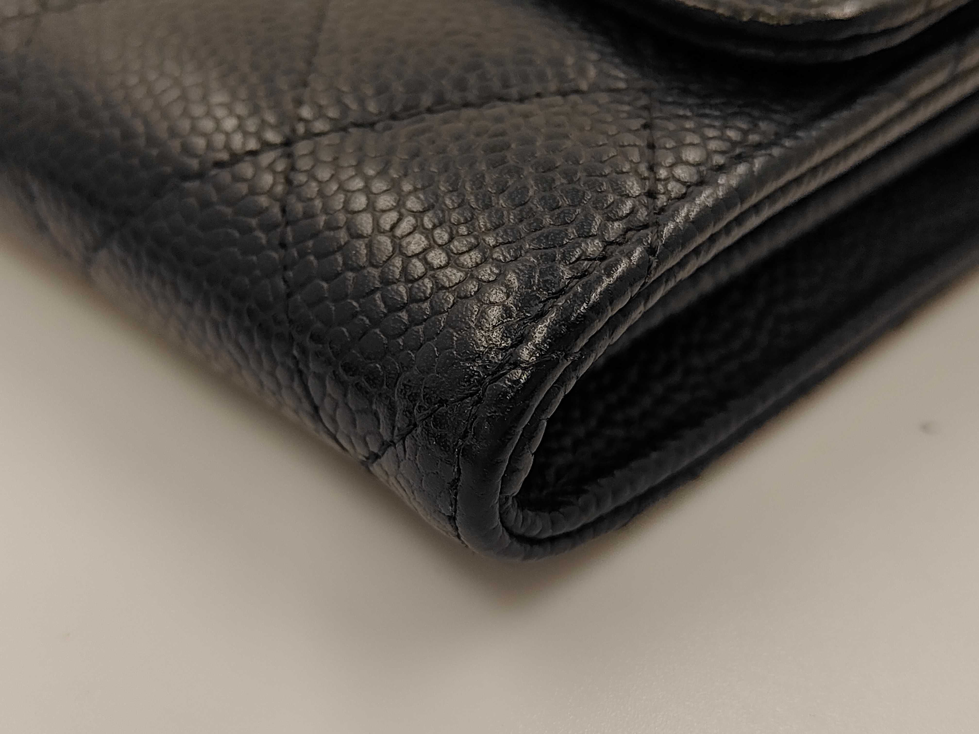 Caviar Skin 2312 Long Wallet, Black with Gold Hardware — view 3