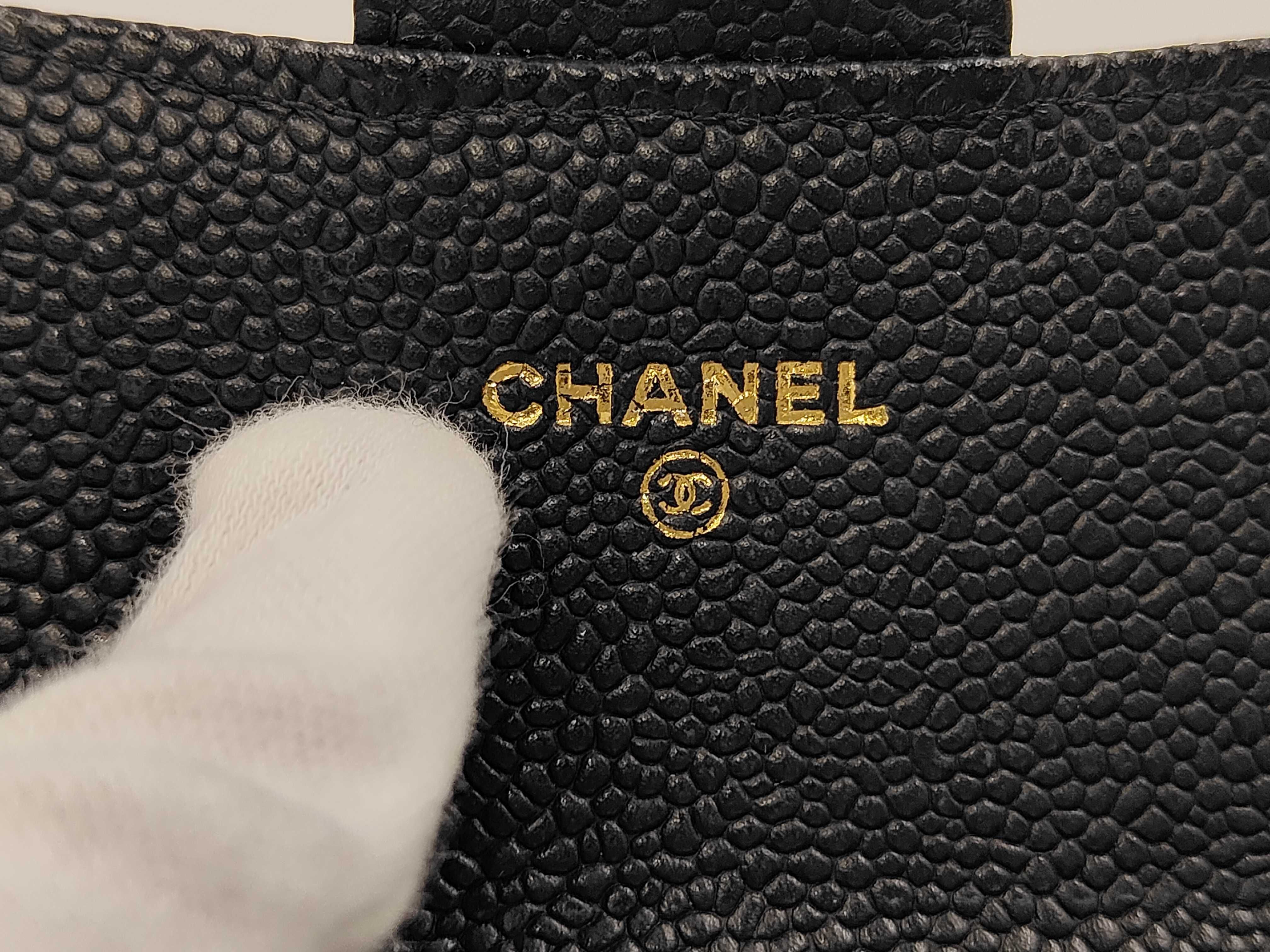 Caviar Skin 2312 Long Wallet, Black with Gold Hardware — view 6