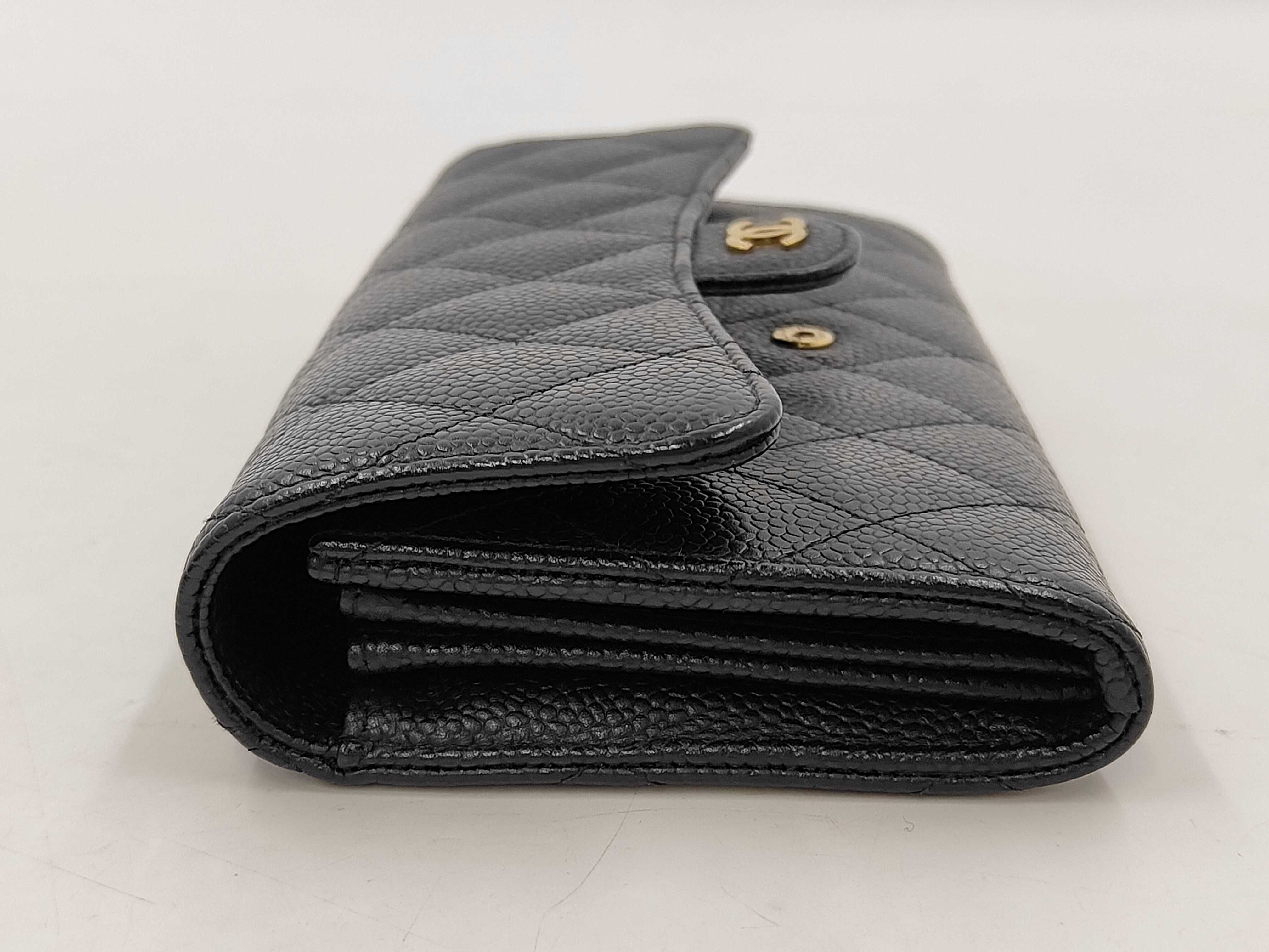 Caviar Skin 2312 Long Wallet, Black with Gold Hardware — view 9