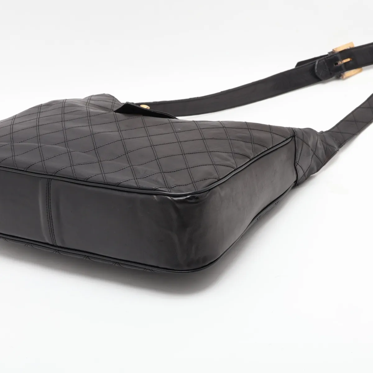 Bicolore Lambskin Shoulder Bag, Black with Gold Hardware — view 3